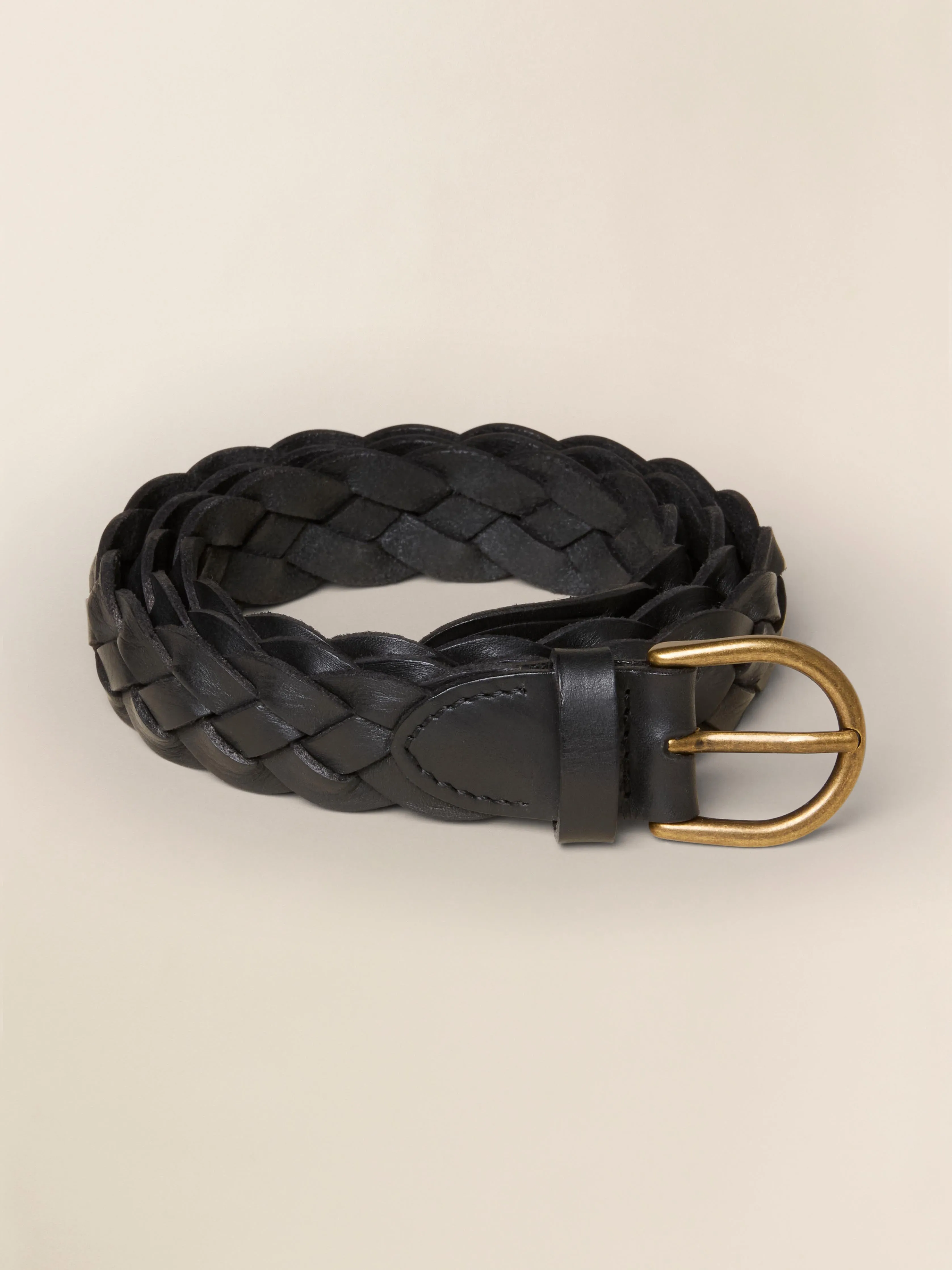 Downtown Braided Leather Belt - Black sold by Faherty
