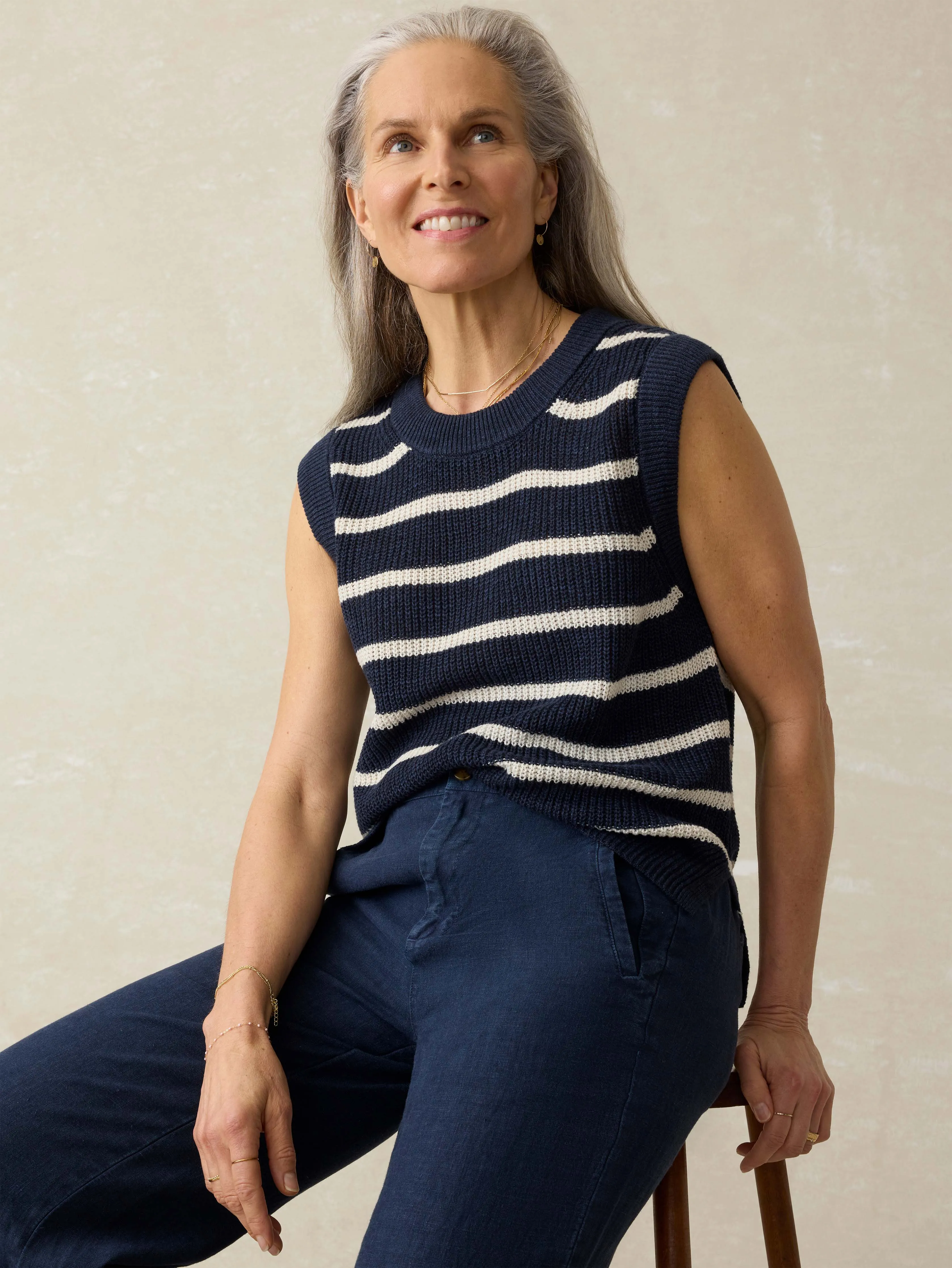 Miramar Linen Sweater Tank - North Sea Stripe sold by Faherty product image thumbnail 5