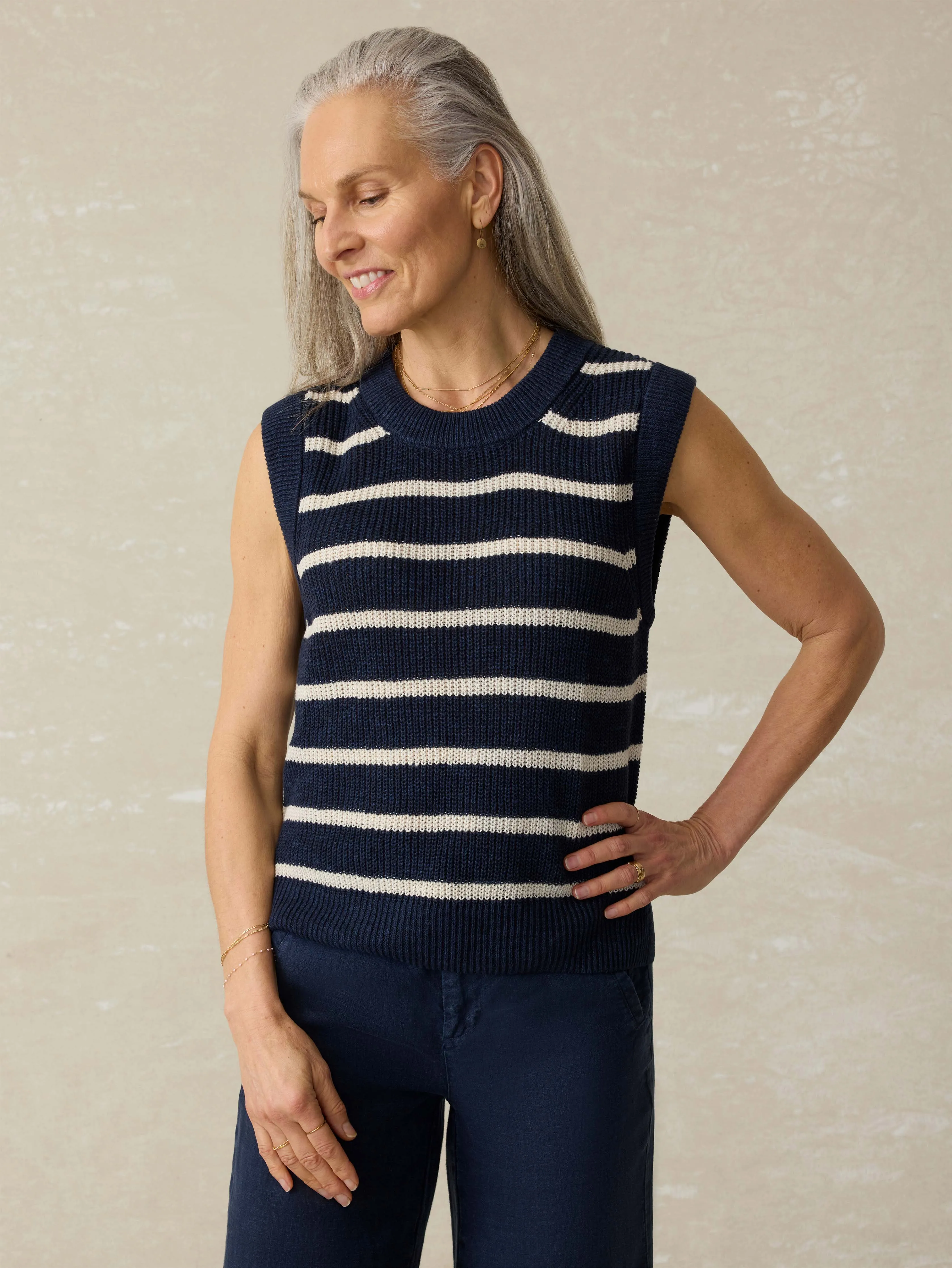 Miramar Linen Sweater Tank - North Sea Stripe sold by Faherty