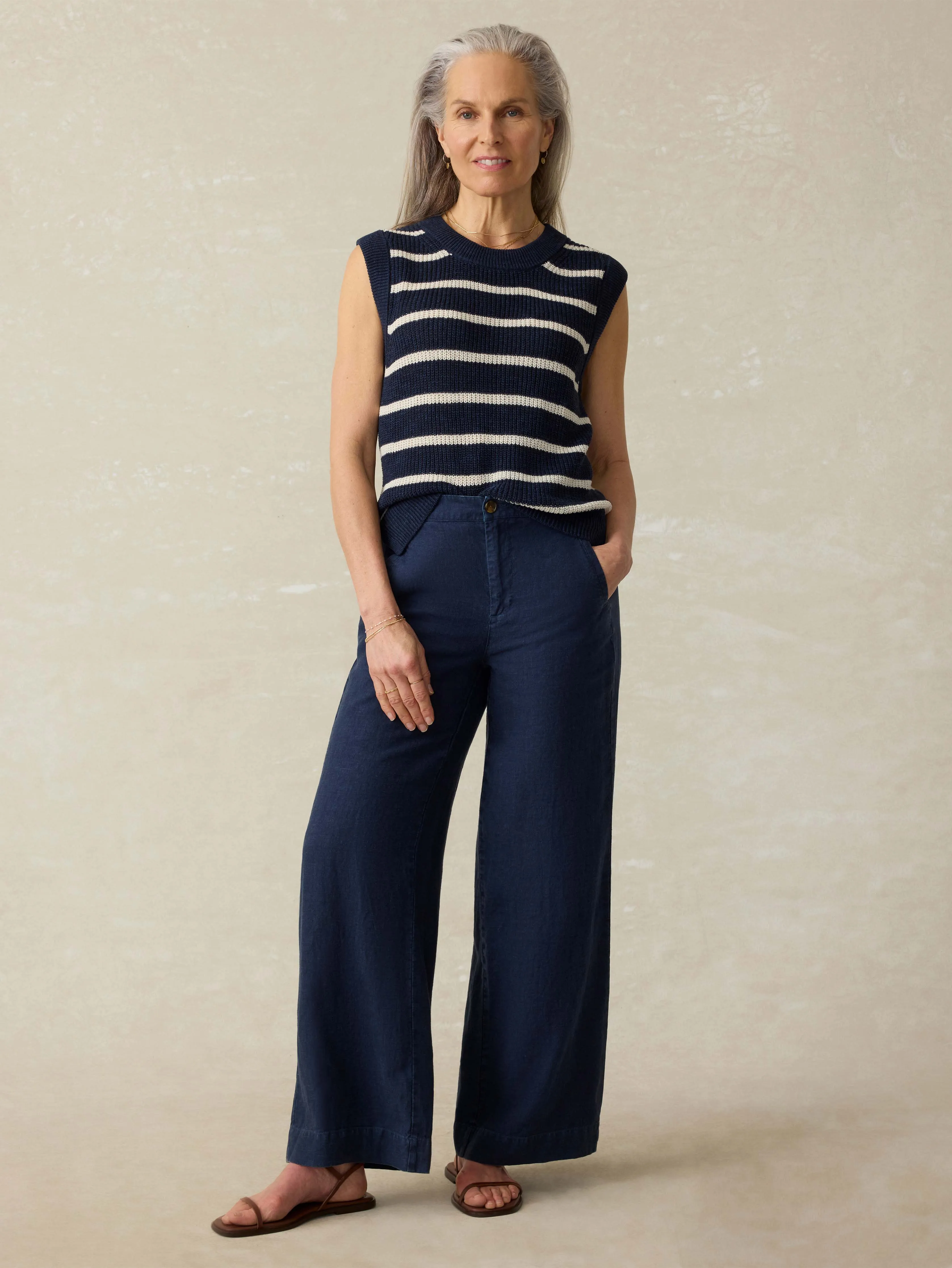 Miramar Linen Sweater Tank - North Sea Stripe sold by Faherty product image thumbnail 3