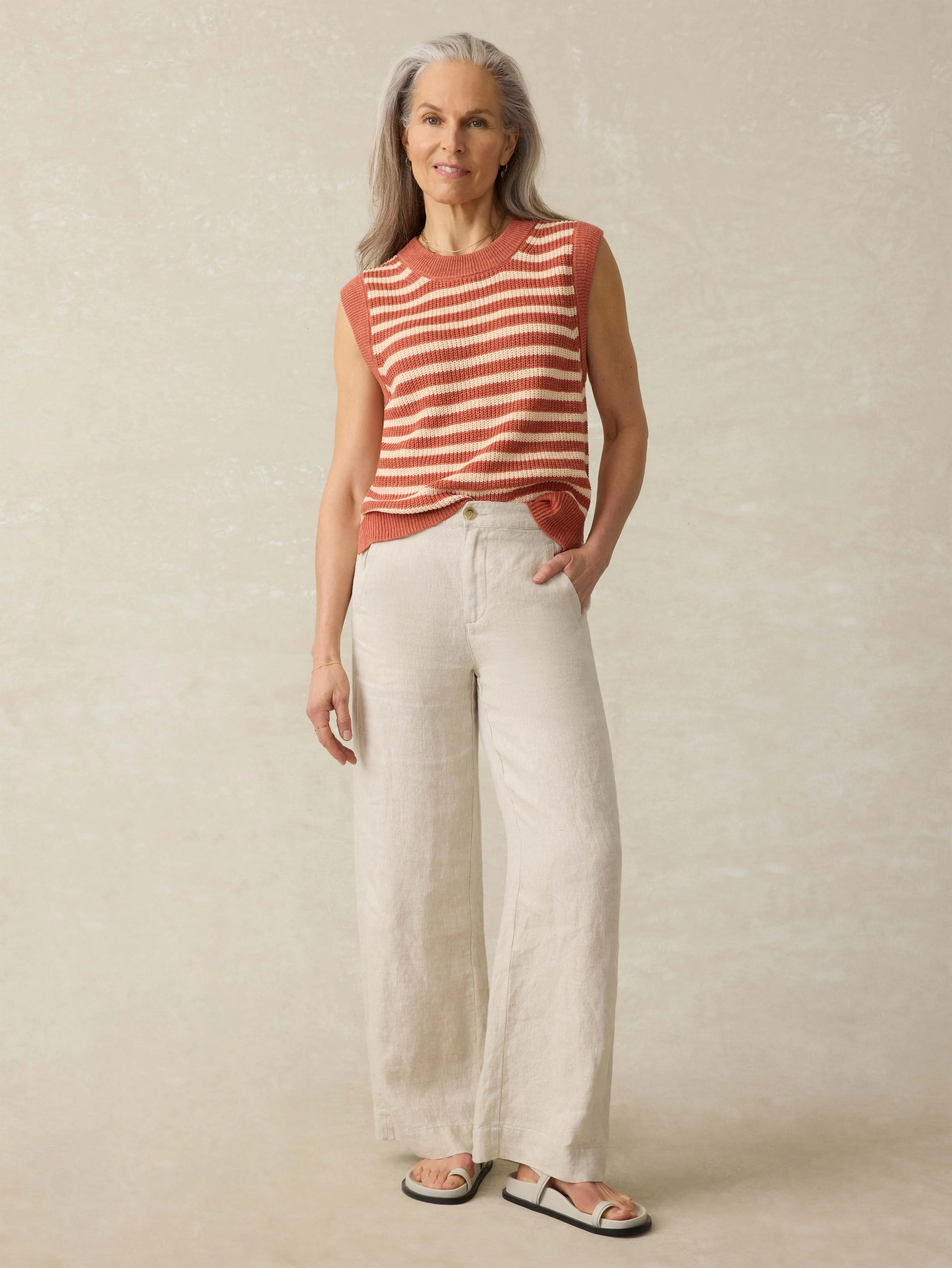 Miramar Linen Sweater Tank - Sandstone Stripe sold by Faherty product image thumbnail 3