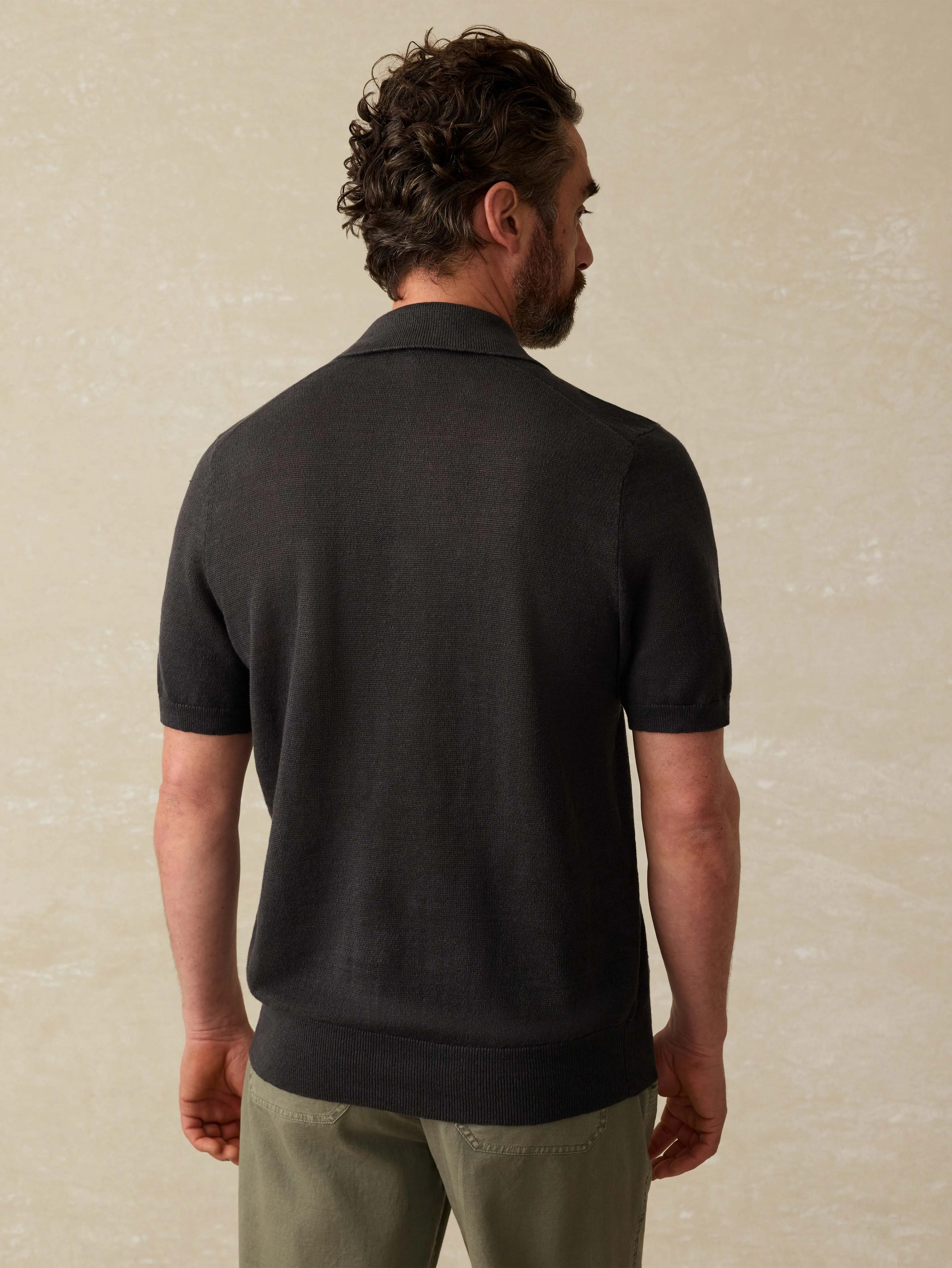 Short-Sleeve Linen Sweater Polo - Mountain Black sold by Faherty product image thumbnail 2