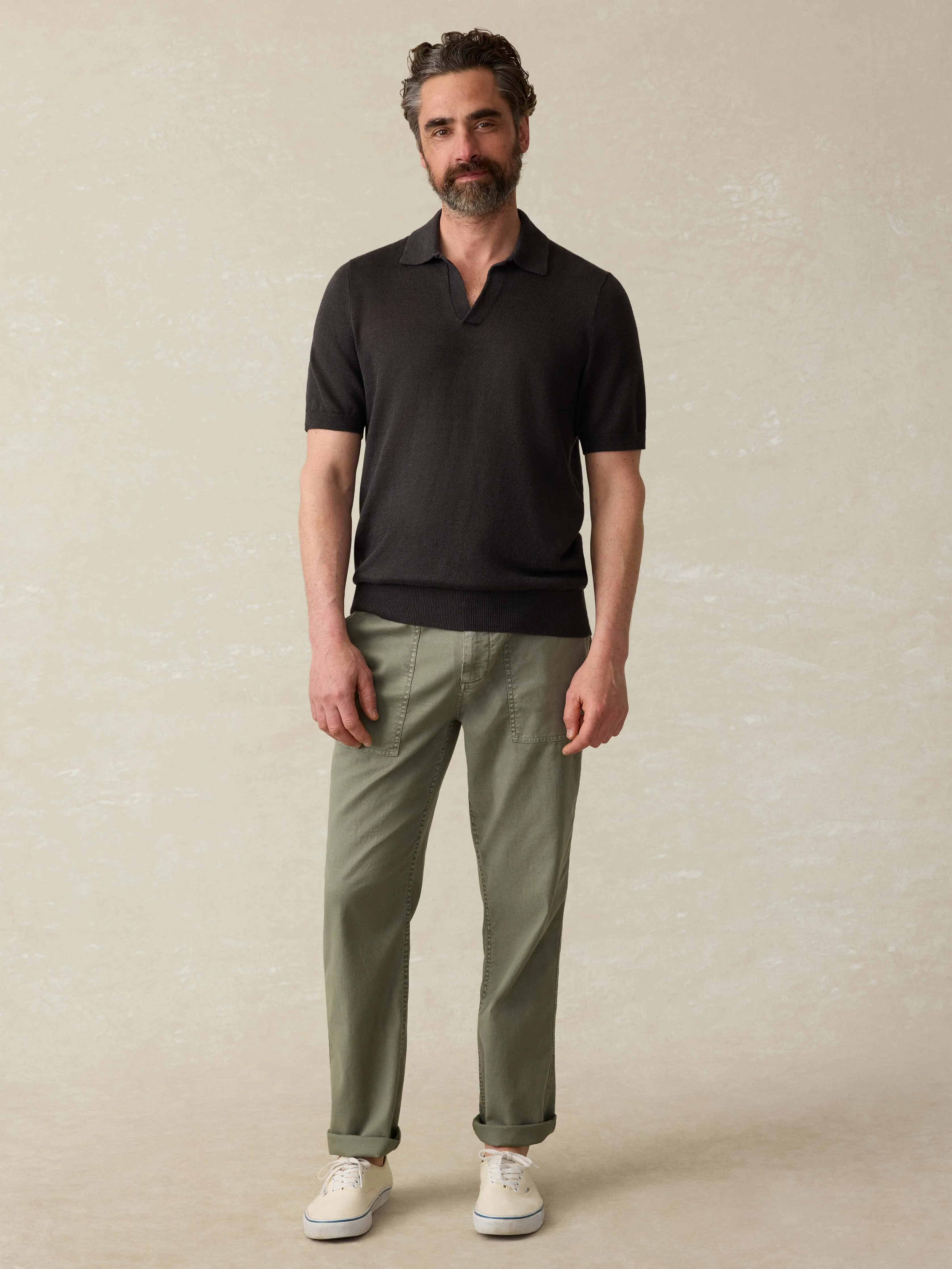 Short-Sleeve Linen Sweater Polo - Mountain Black sold by Faherty product image thumbnail 3