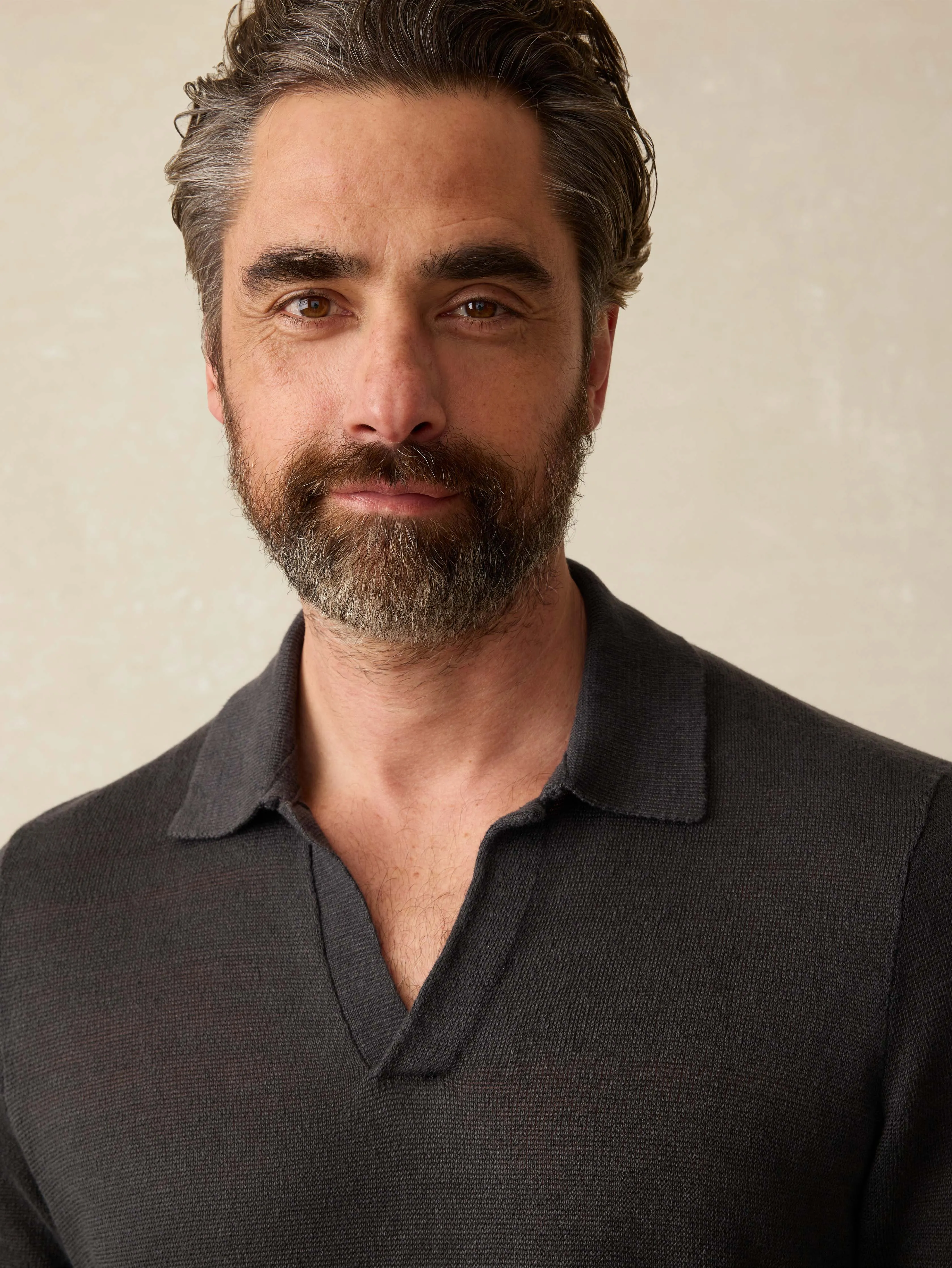 Short-Sleeve Linen Sweater Polo - Mountain Black sold by Faherty product image thumbnail 4