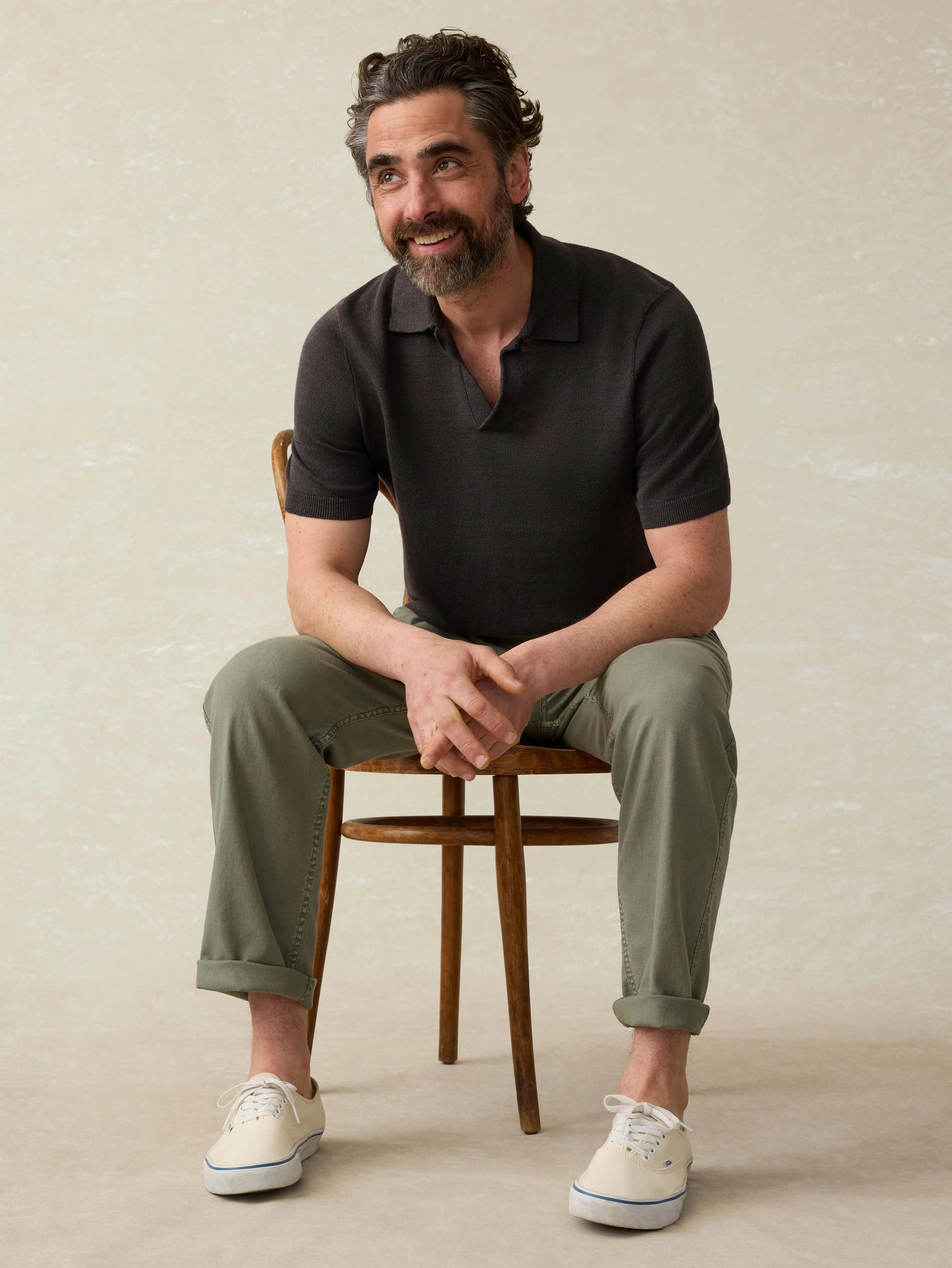 Short-Sleeve Linen Sweater Polo - Mountain Black sold by Faherty product image thumbnail 5