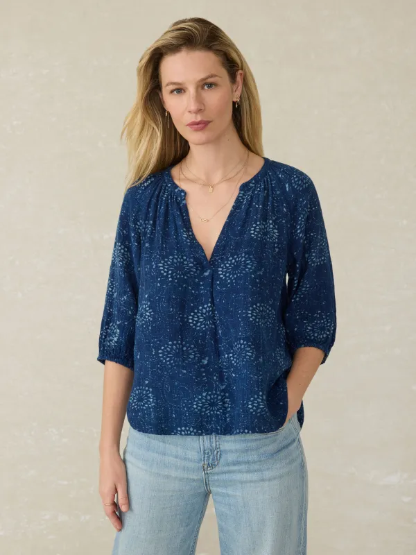 Seacliff Blouse - Indigo Isle Print sold by Faherty