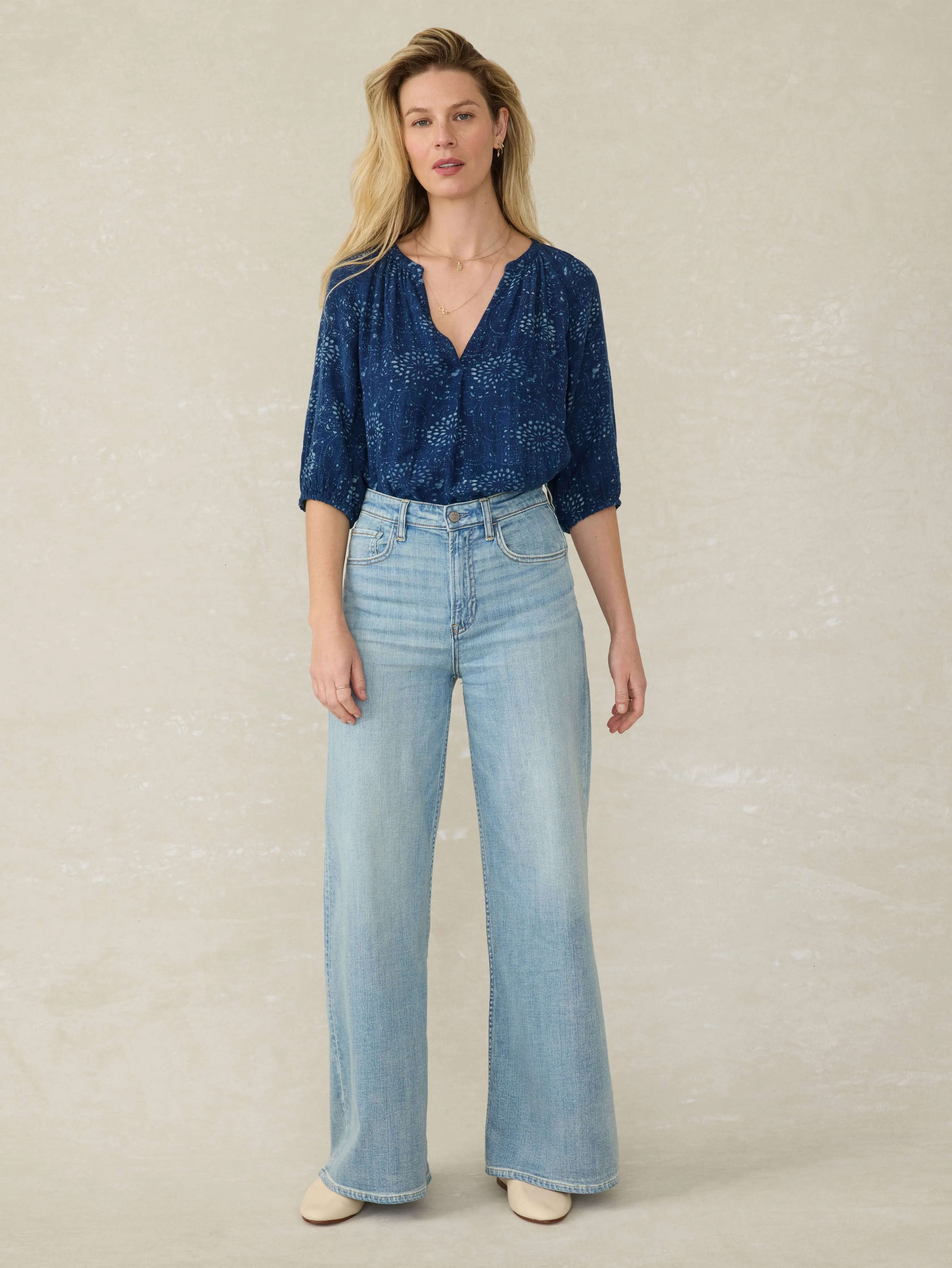 Seacliff Blouse - Indigo Isle Print sold by Faherty product image thumbnail 3