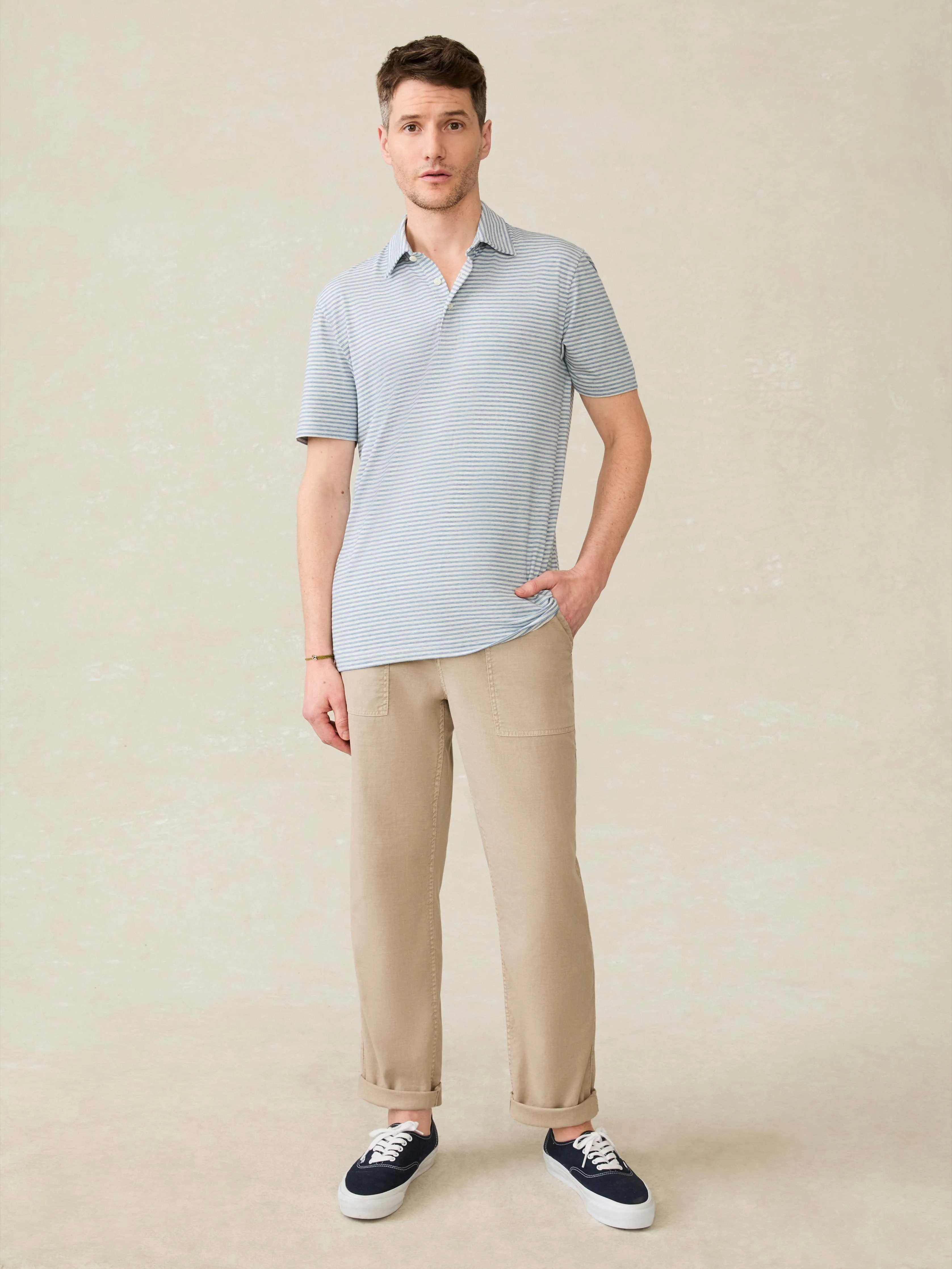 Short-Sleeve Movement™ Polo Shirt - Long Valley Stripe sold by Faherty product image thumbnail 5