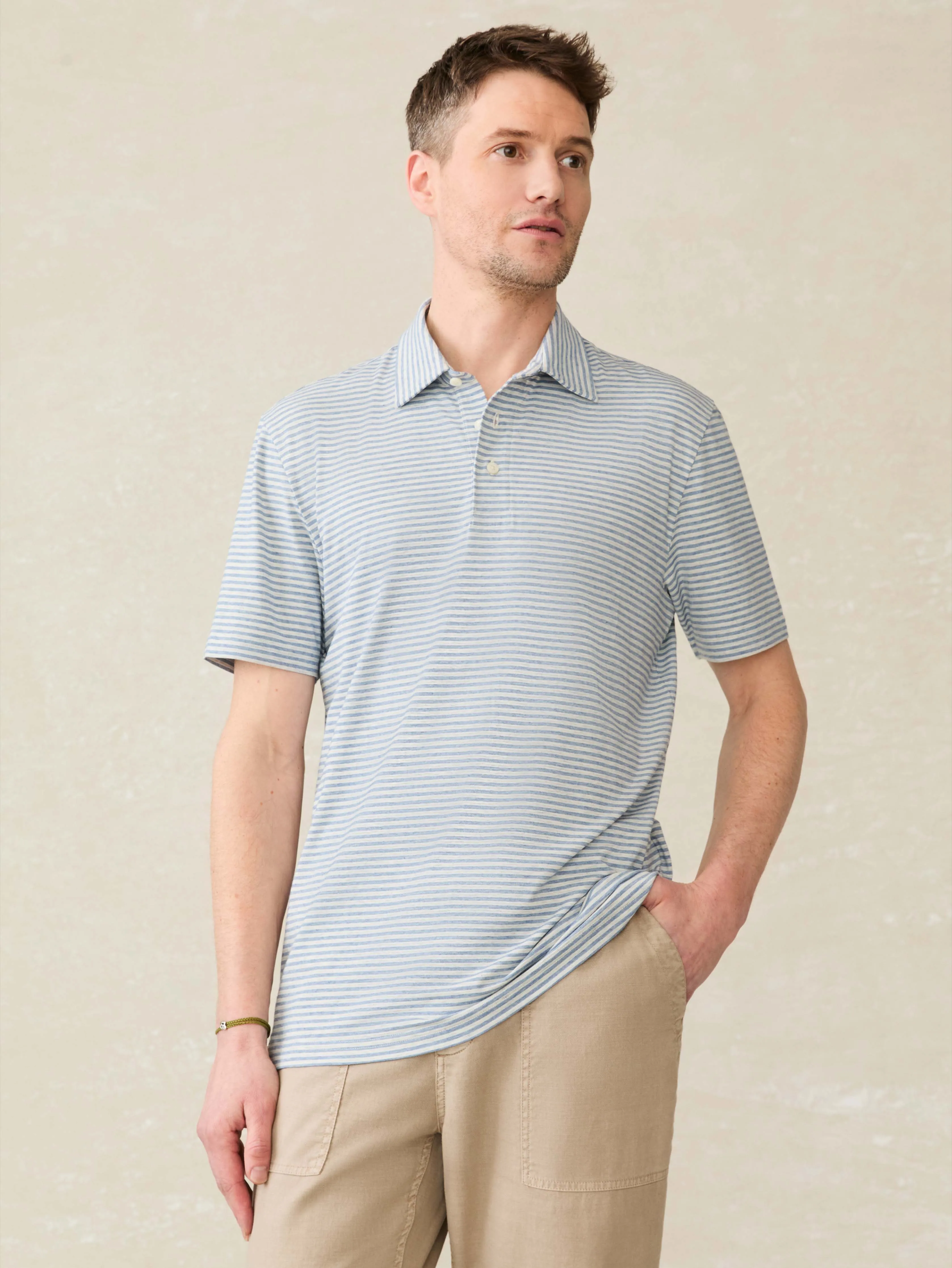 Short-Sleeve Movement™ Polo Shirt - Long Valley Stripe sold by Faherty