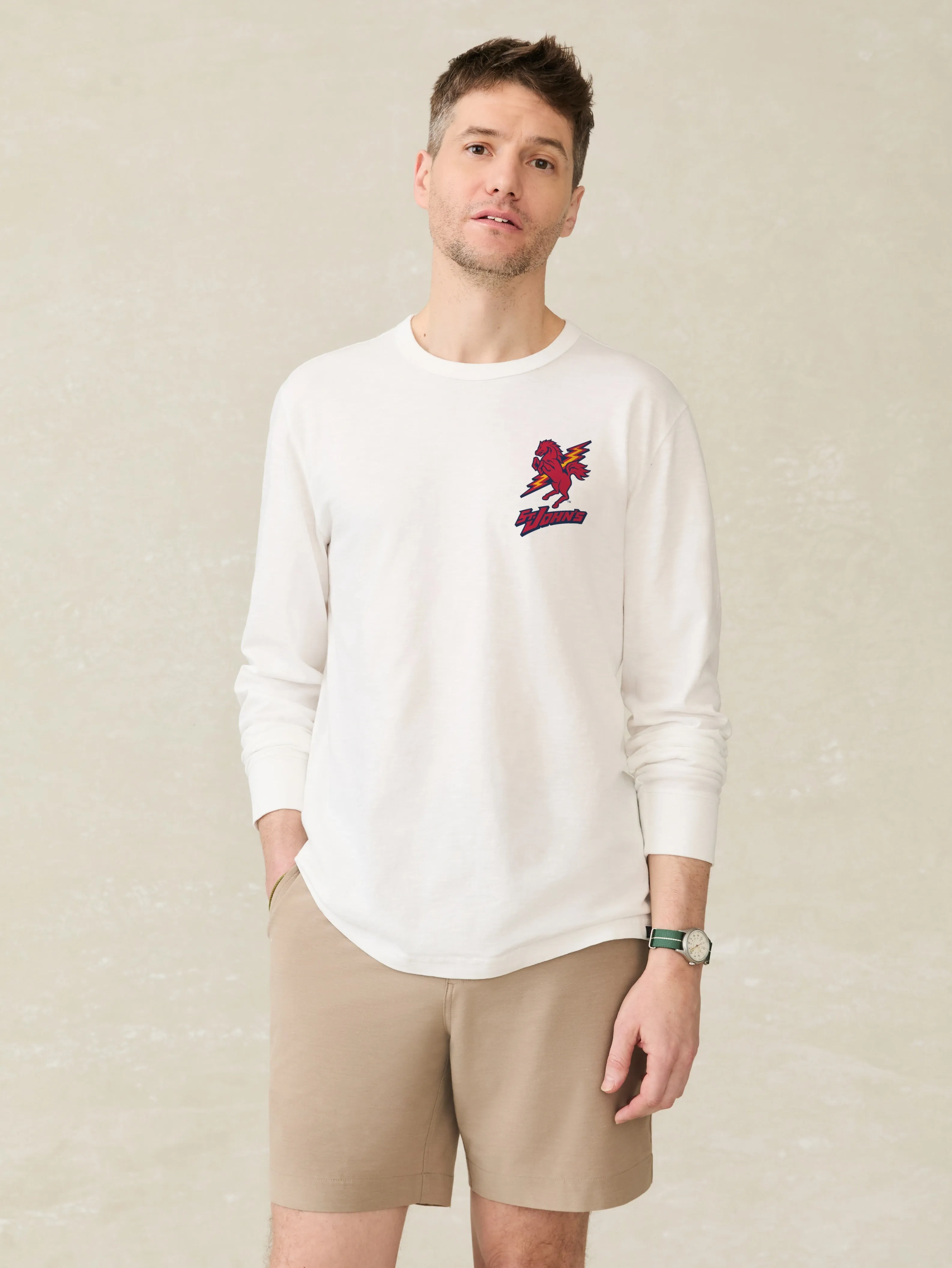 St. John's Long-Sleeve Sunwashed Tee - White sold by Faherty