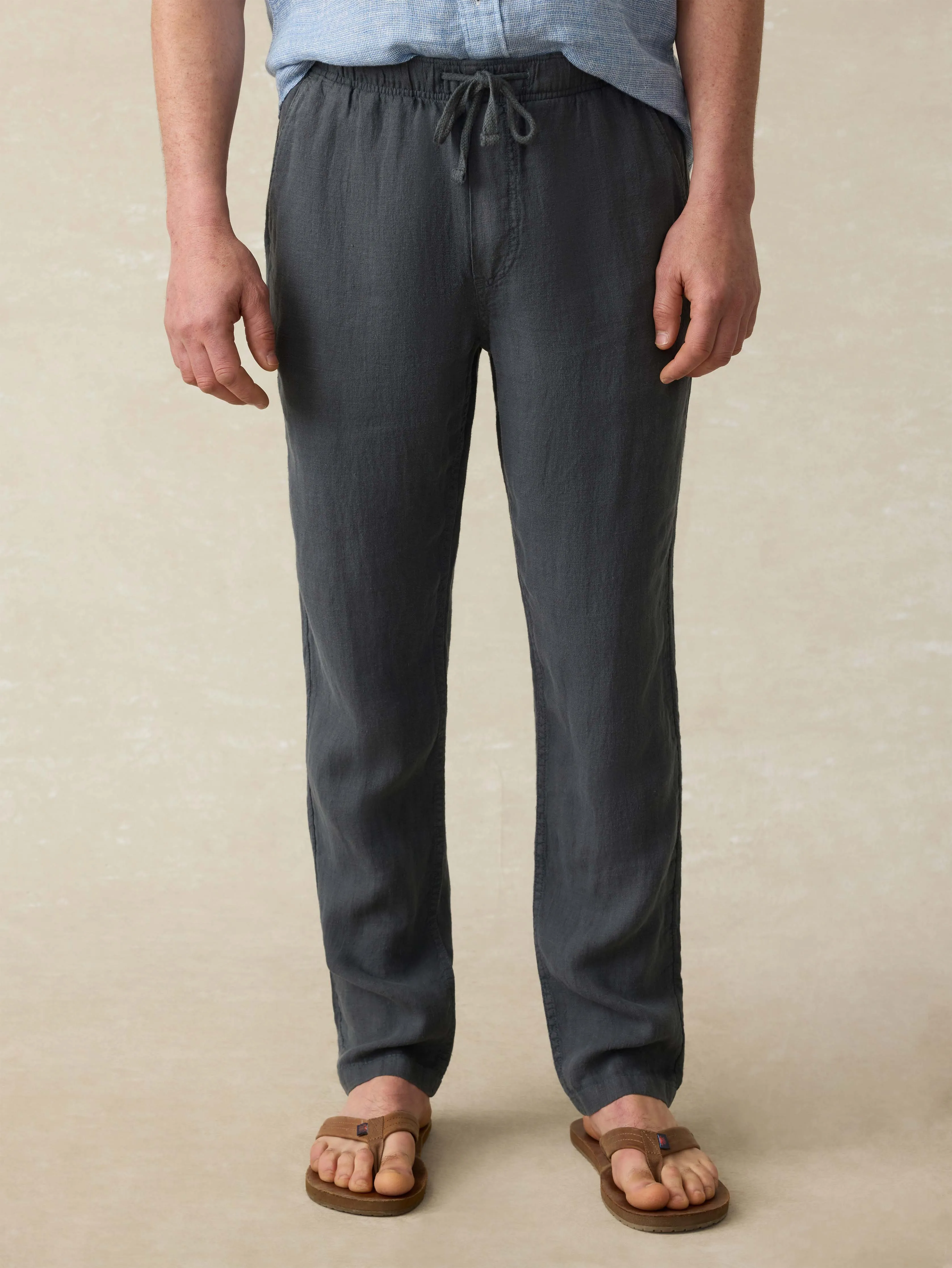Linen Drawstring Pant - Washed Black sold by Faherty