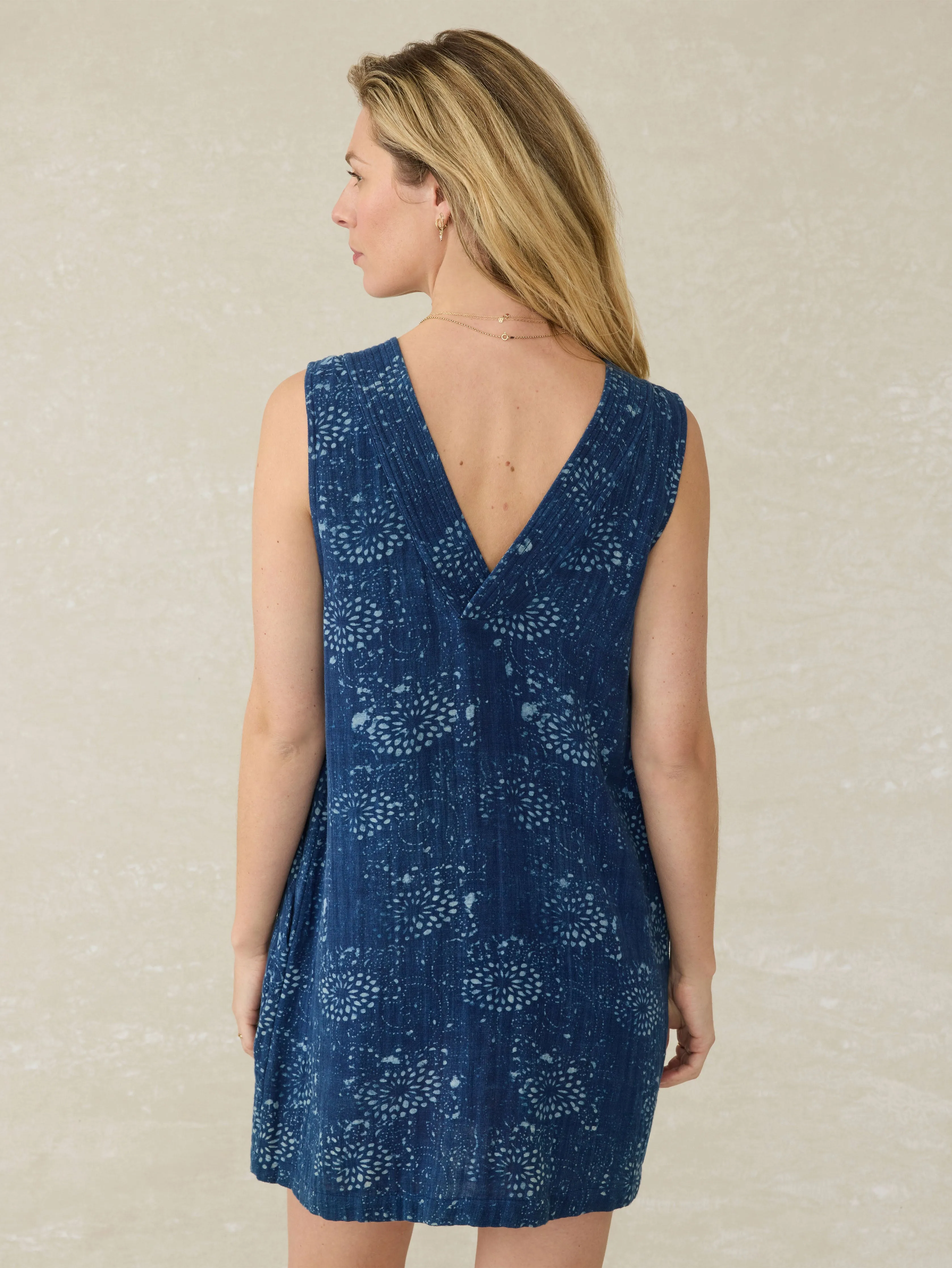 Dune Cotton Gauze Azure Dress - Indigo Isle Print sold by Faherty product image thumbnail 5