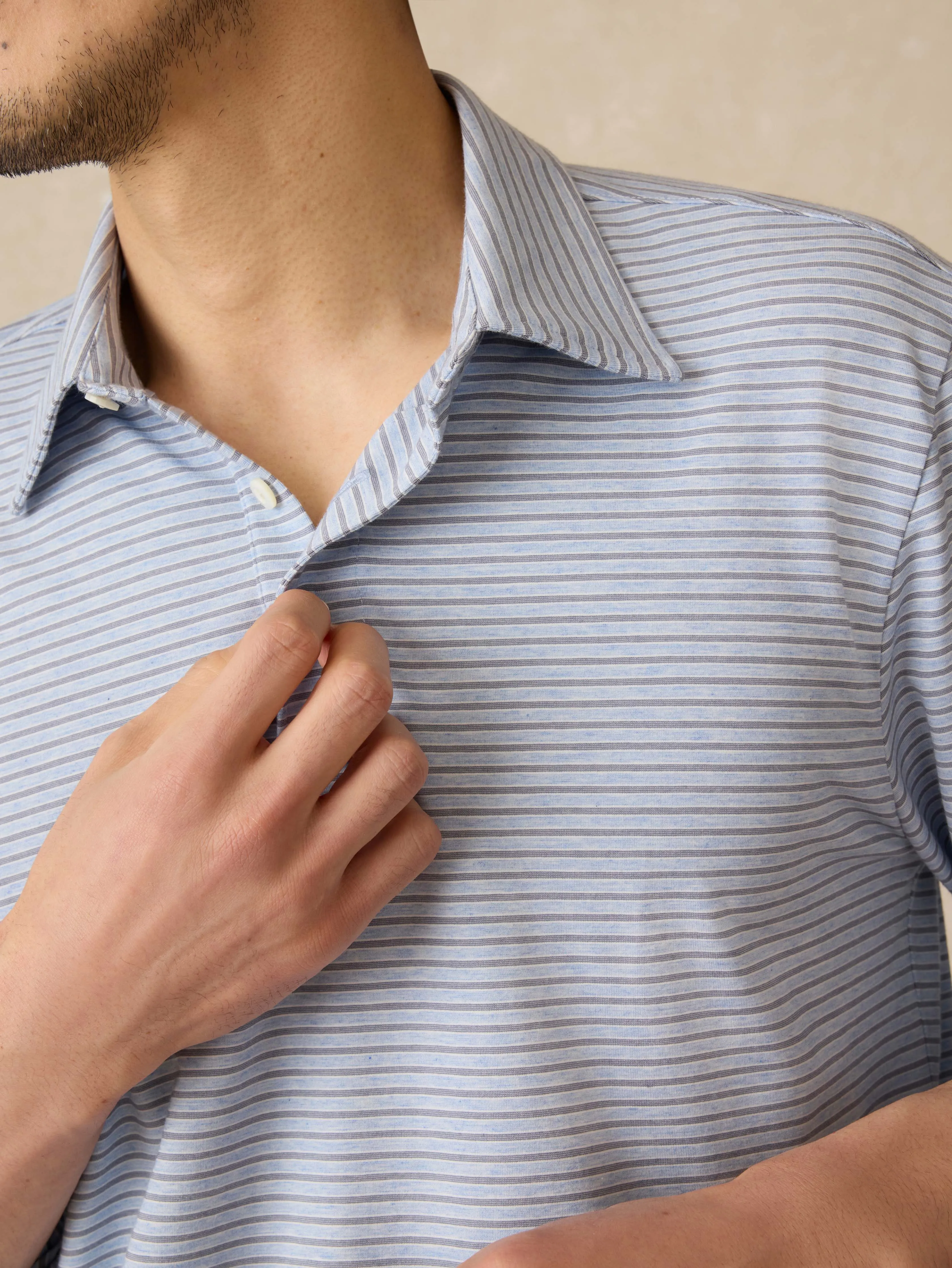 Movement™ Long-Sleeve Polo - Sea Shadow Stripe sold by Faherty product image thumbnail 2