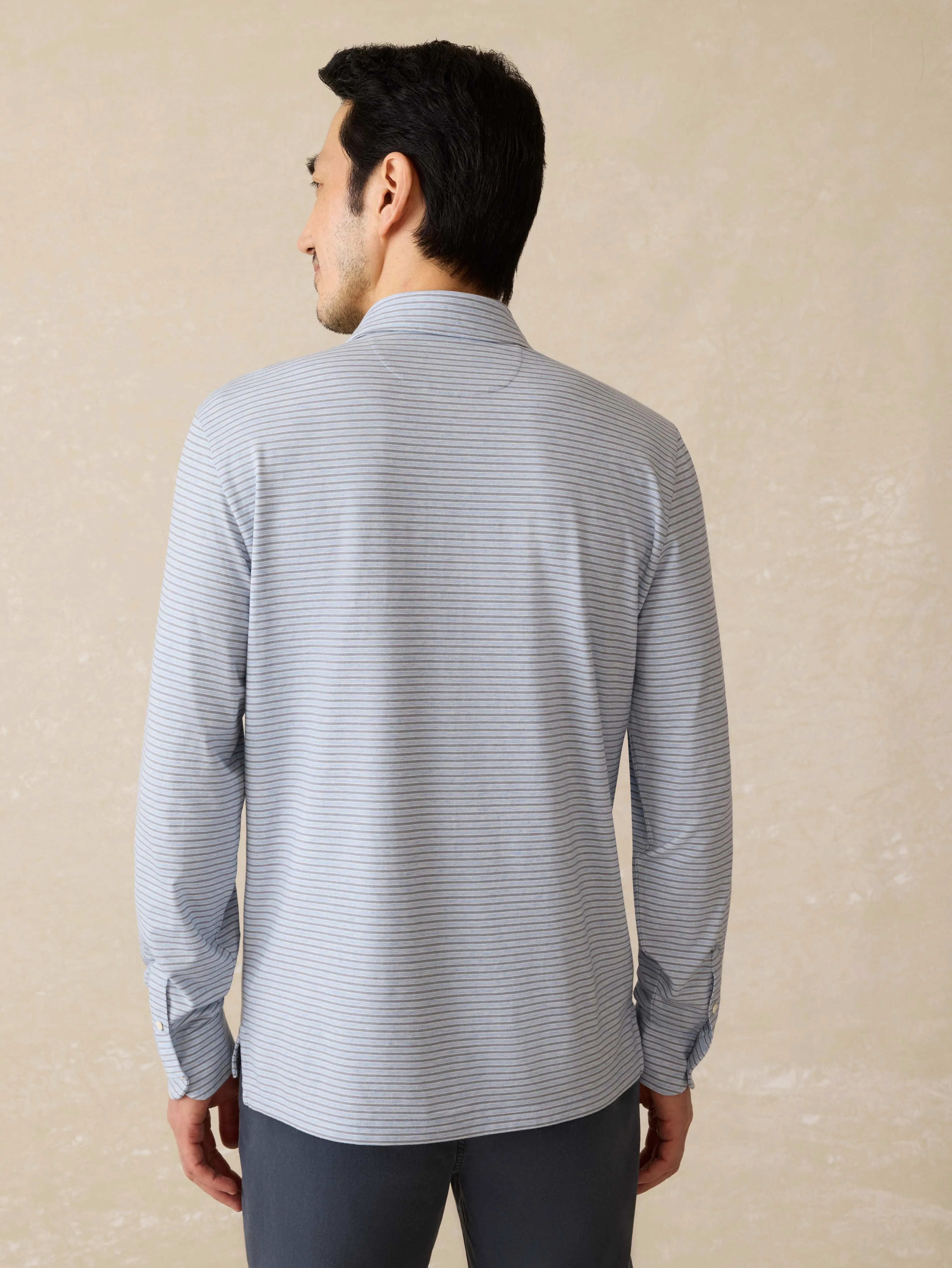 Movement™ Long-Sleeve Polo - Sea Shadow Stripe sold by Faherty product image thumbnail 3