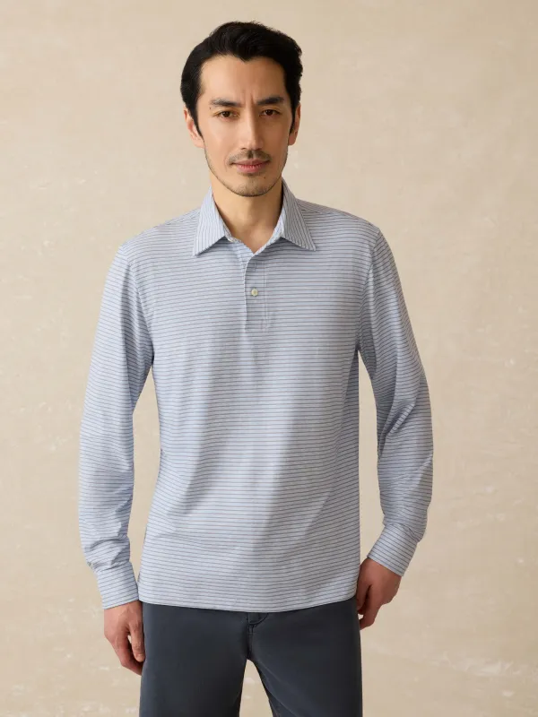 Movement™ Long-Sleeve Polo - Sea Shadow Stripe sold by Faherty