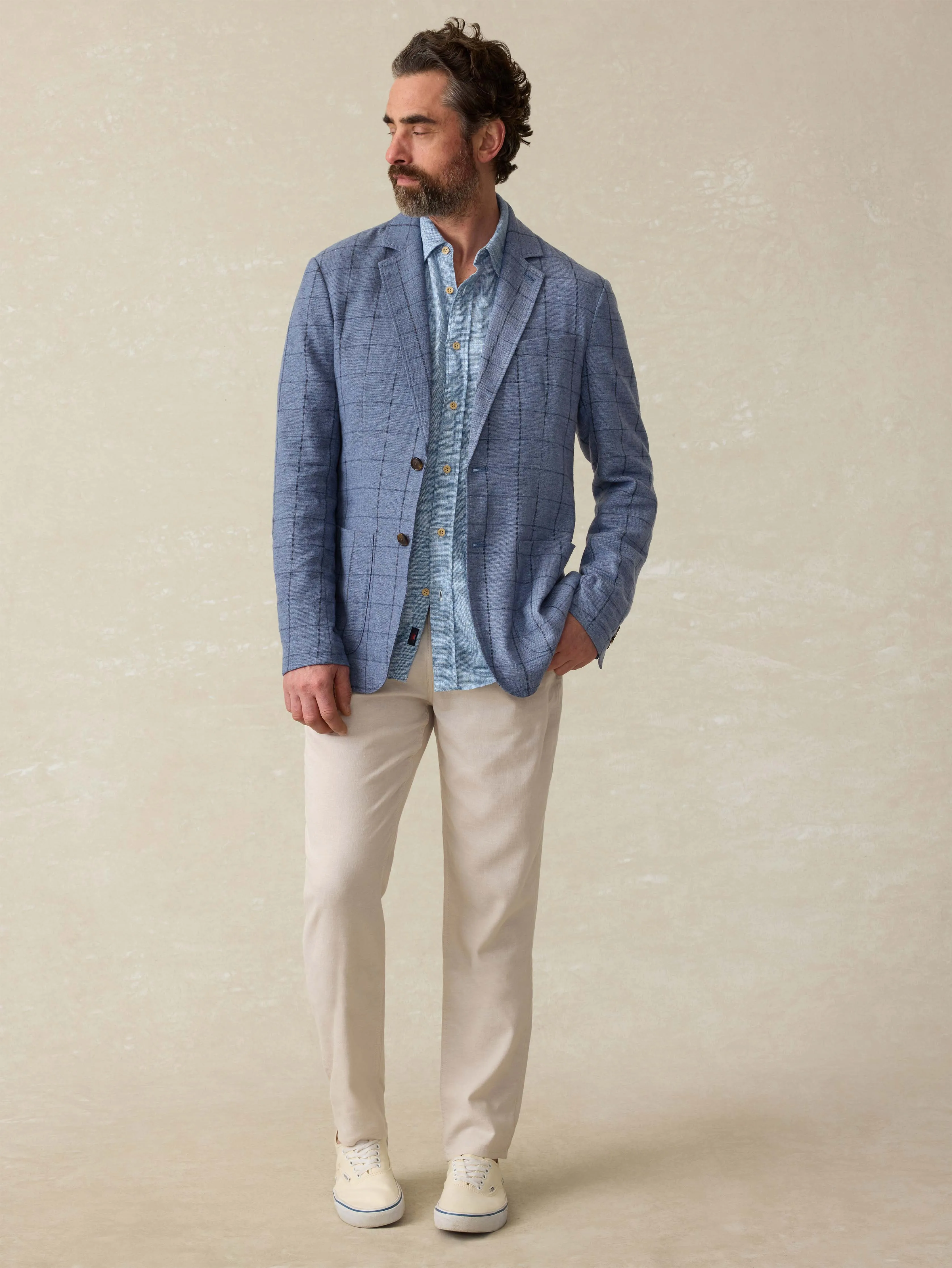 Movement™ Linen Blazer - Storm Cape Windowpane sold by Faherty product image thumbnail 3
