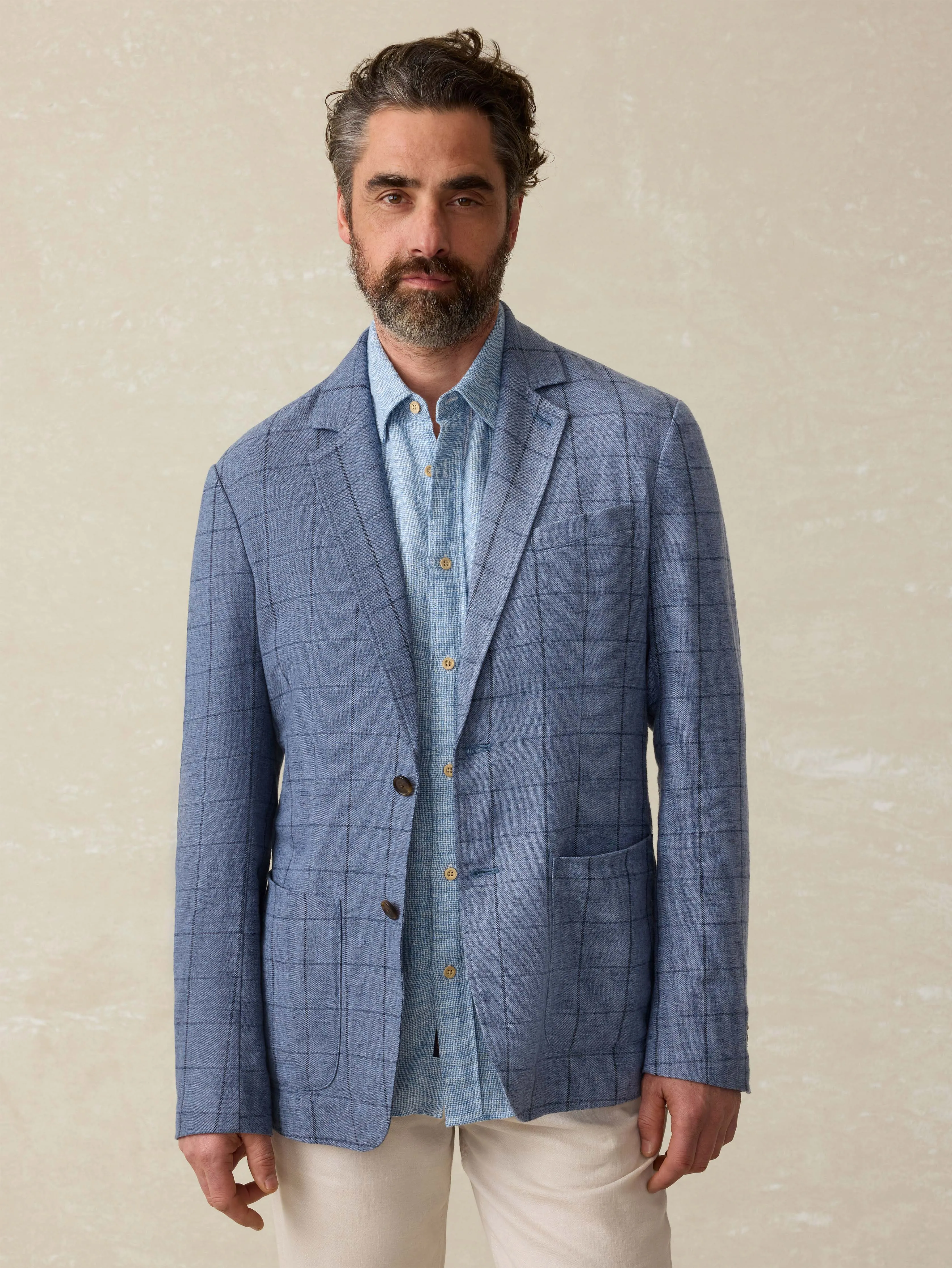 Movement™ Linen Blazer - Storm Cape Windowpane sold by Faherty