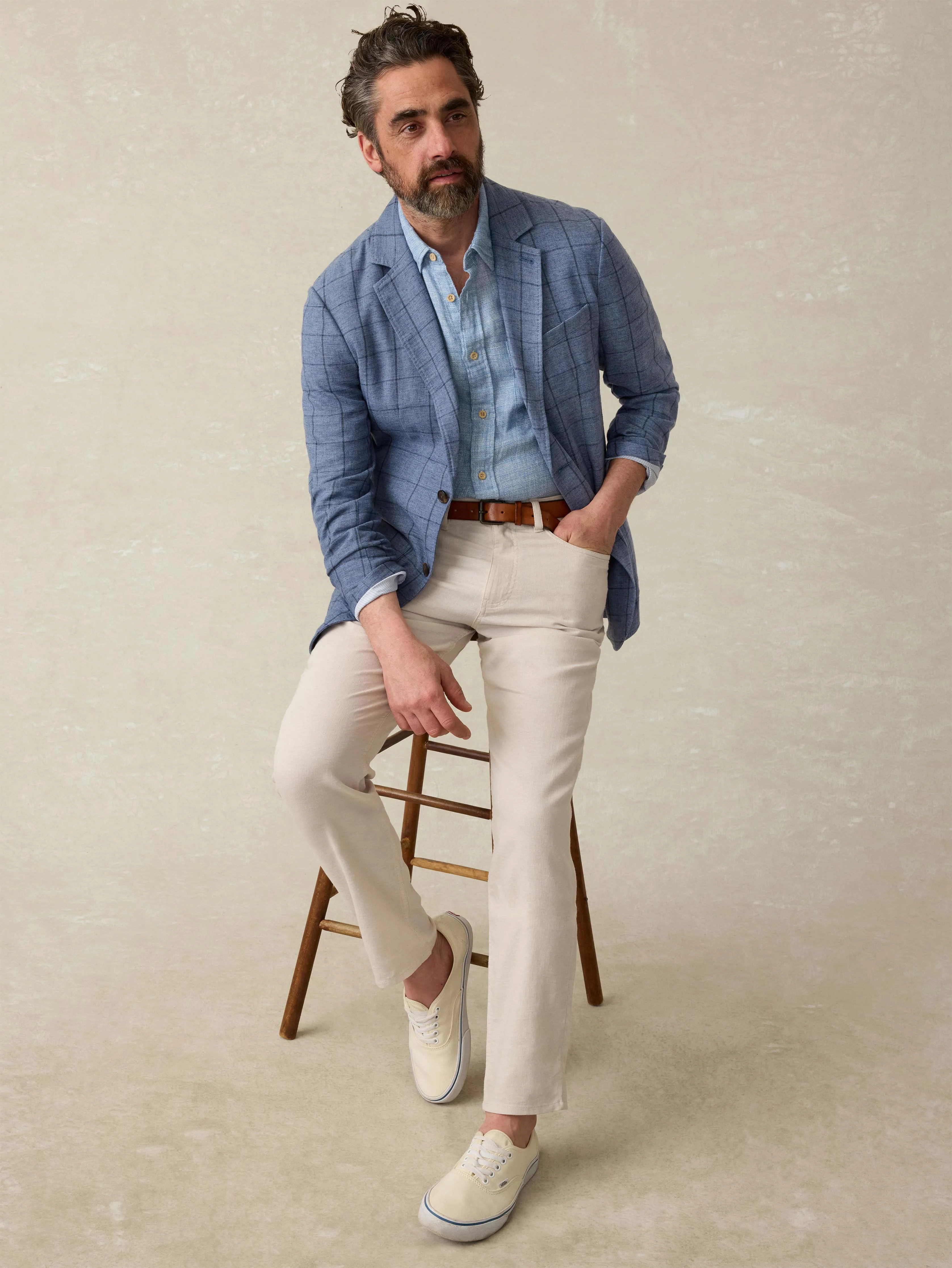 Movement™ Linen Blazer - Storm Cape Windowpane sold by Faherty product image thumbnail 5