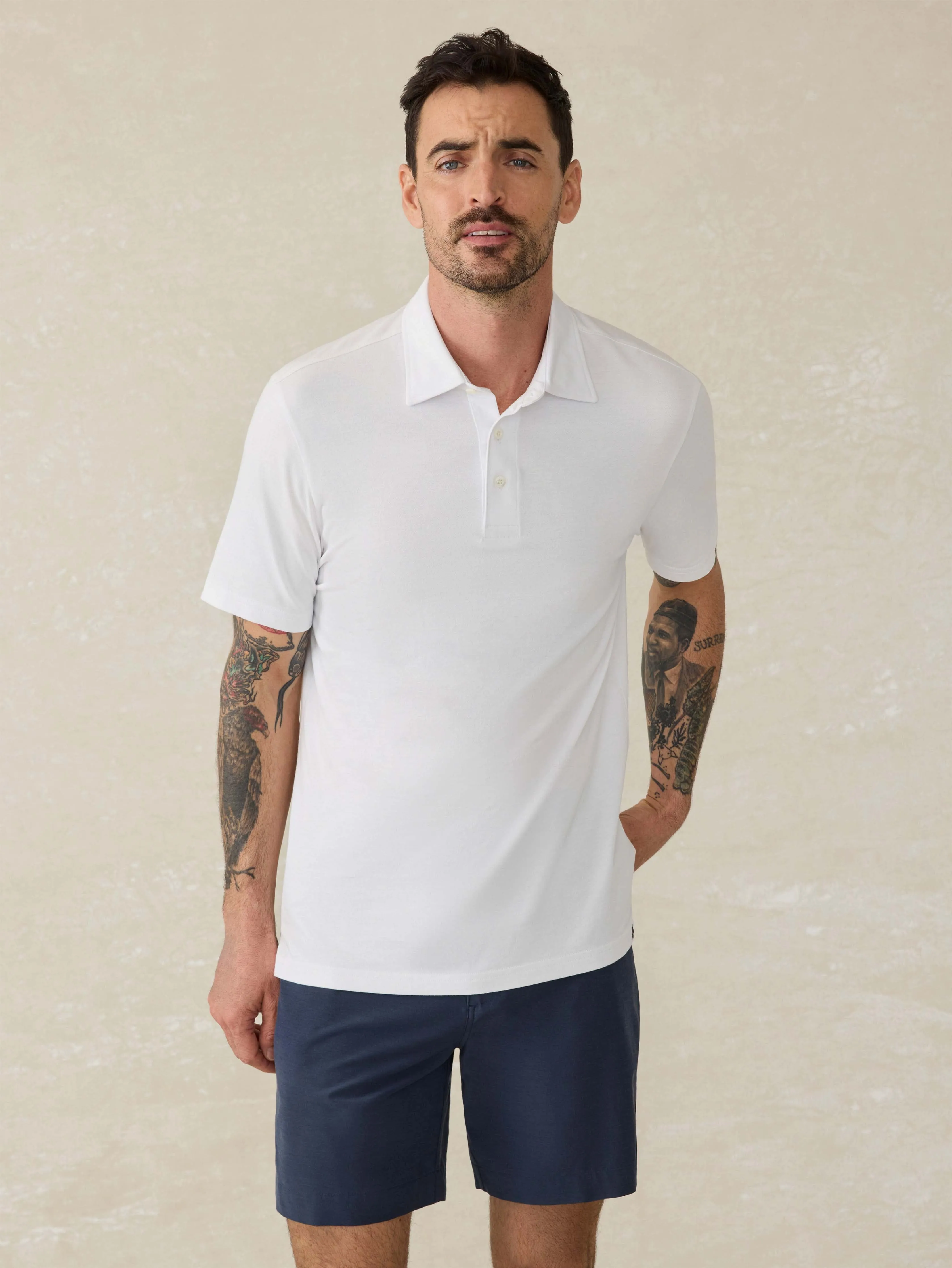 Short-Sleeve Movement™ Pique Polo - Pure White sold by Faherty