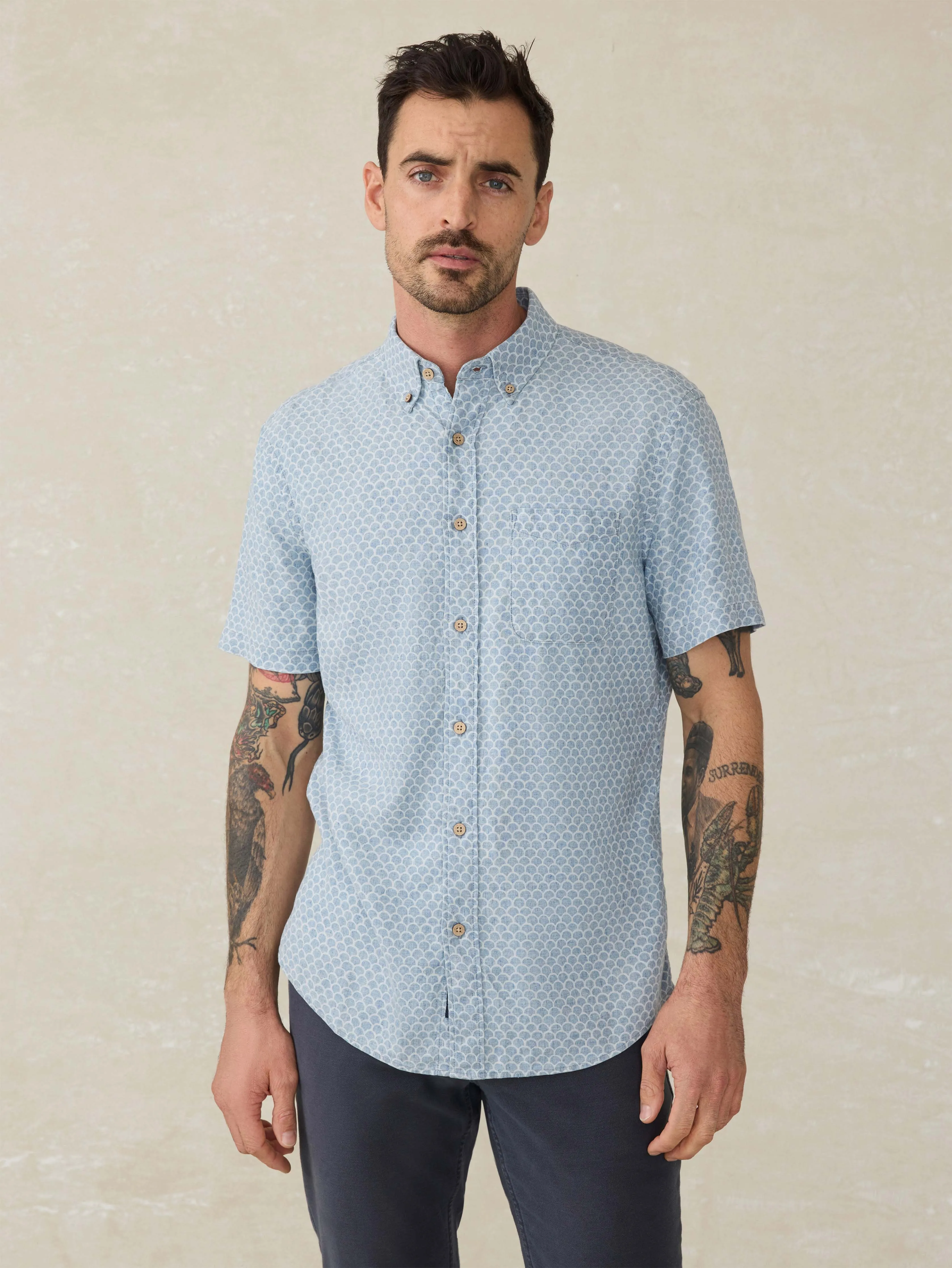 Short- Sleeve Breeze Shirt - Fish Scale Redux sold by Faherty
