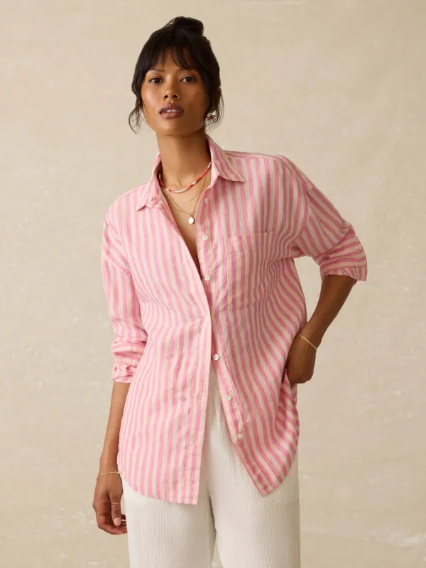 Laguna Linen Relaxed Shirt - Pink Lucy Stripe sold by Faherty