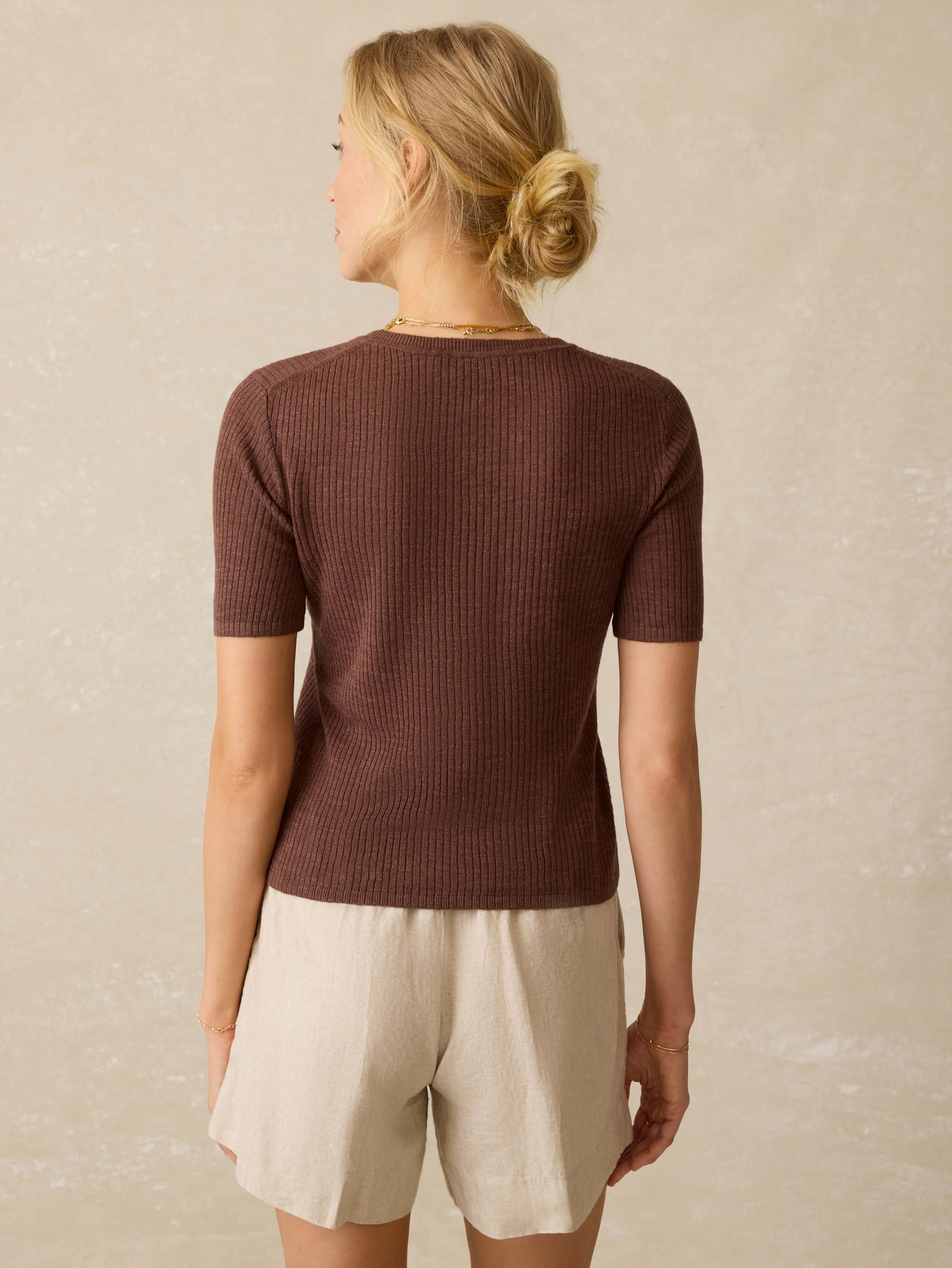 Miramar Linen Mini Rib Tee - Cocoa sold by Faherty product image thumbnail 4