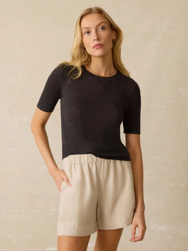 Miramar Linen Mini Rib Tee - Washed Black sold by Faherty