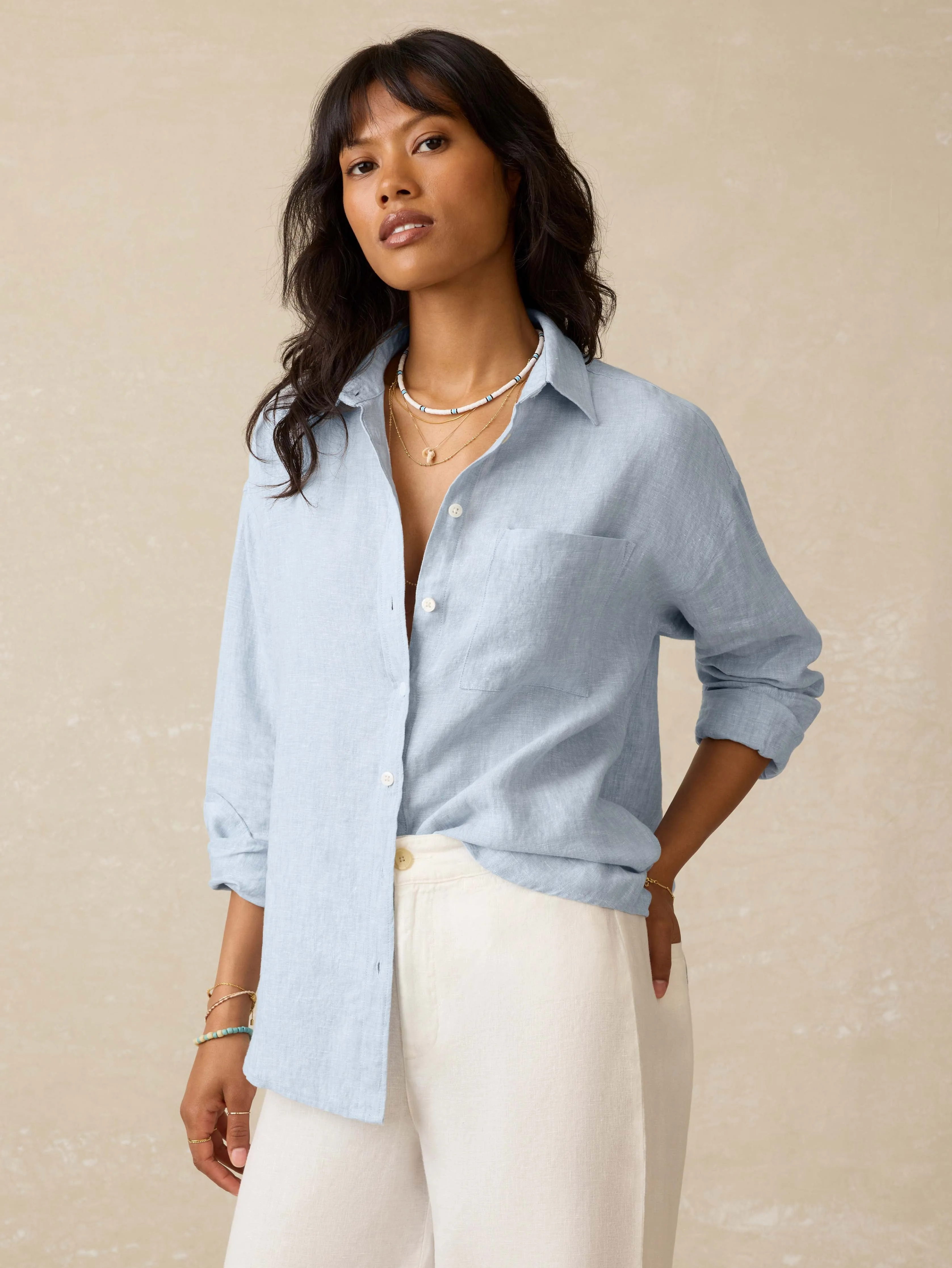 Laguna Linen Relaxed Shirt - Blue Fog sold by Faherty