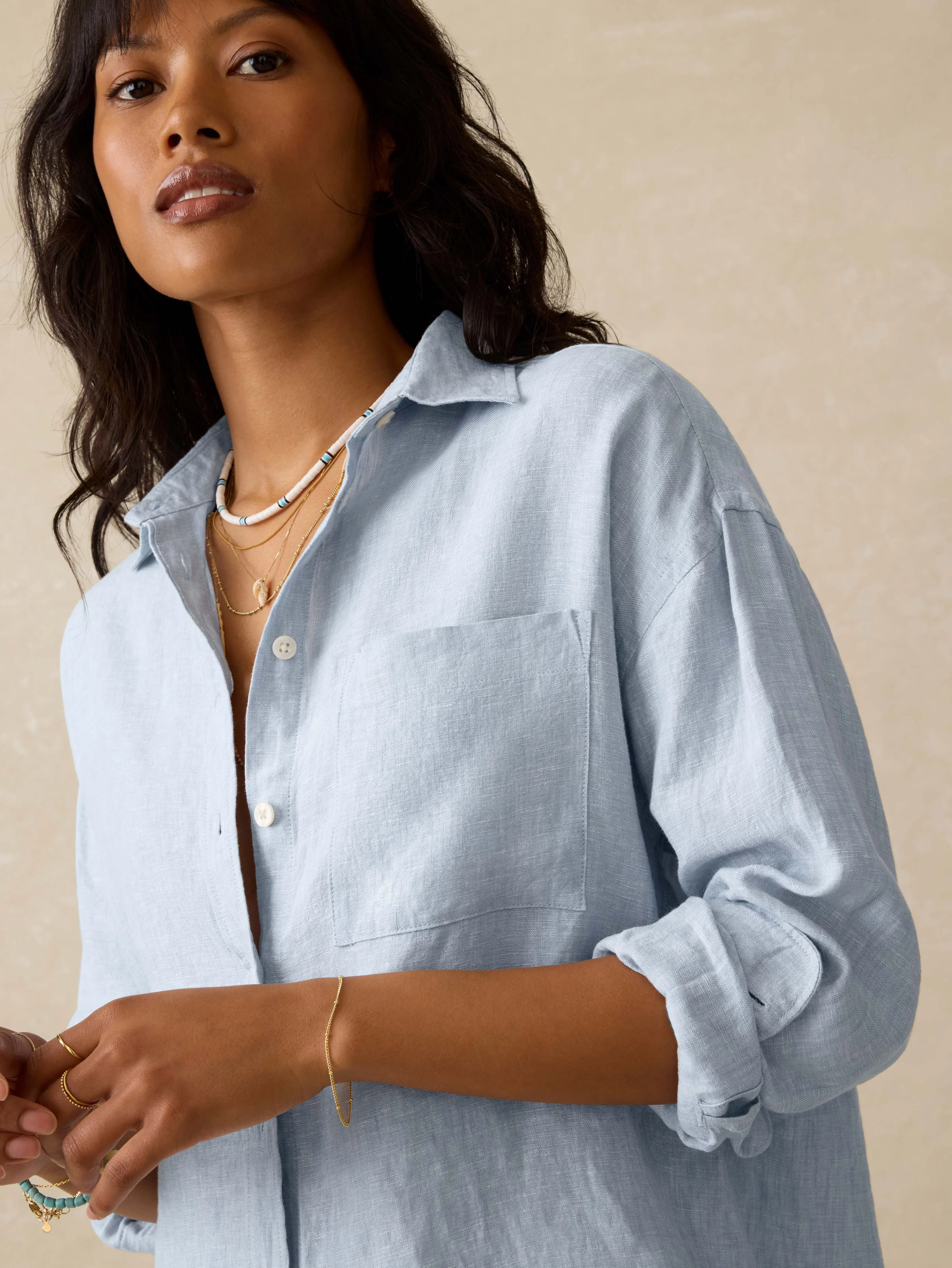 Laguna Linen Relaxed Shirt - Blue Fog sold by Faherty product image thumbnail 2
