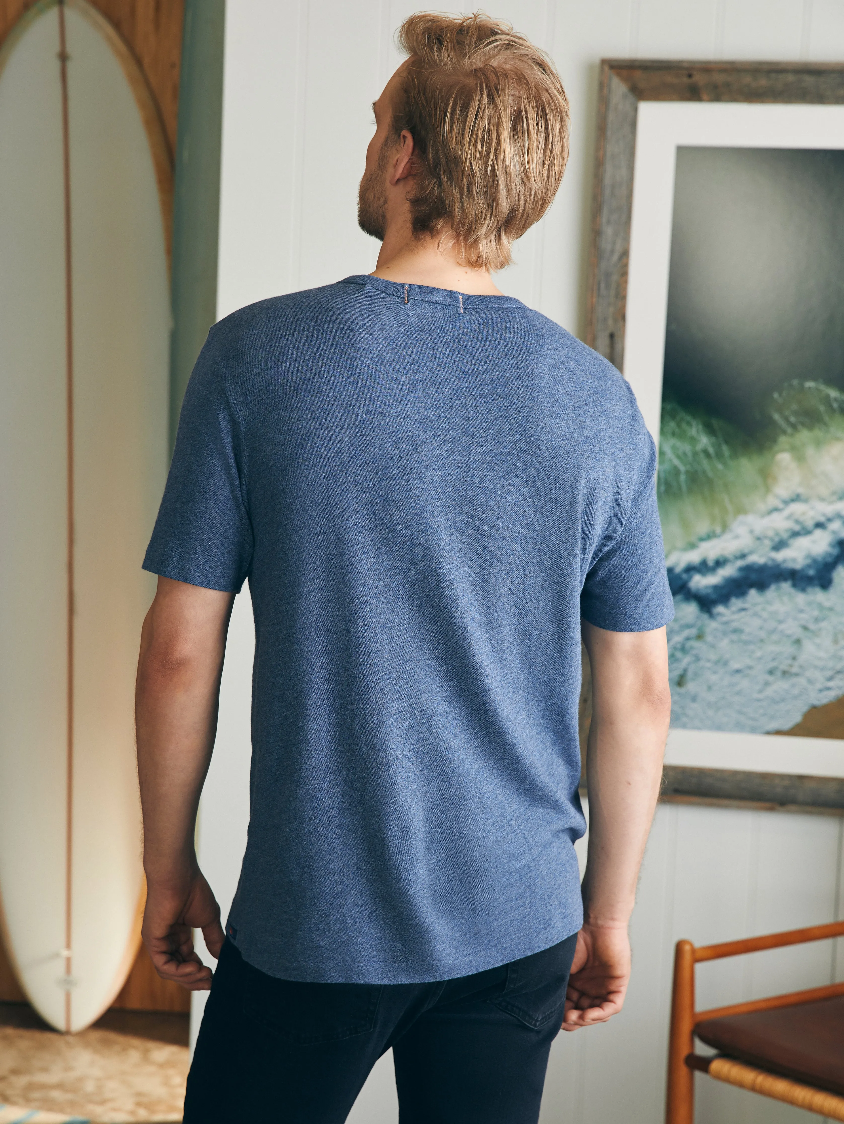 Short-Sleeve Vintage Chambray Tee - Glacial Navy Heather sold by Faherty product image thumbnail 5