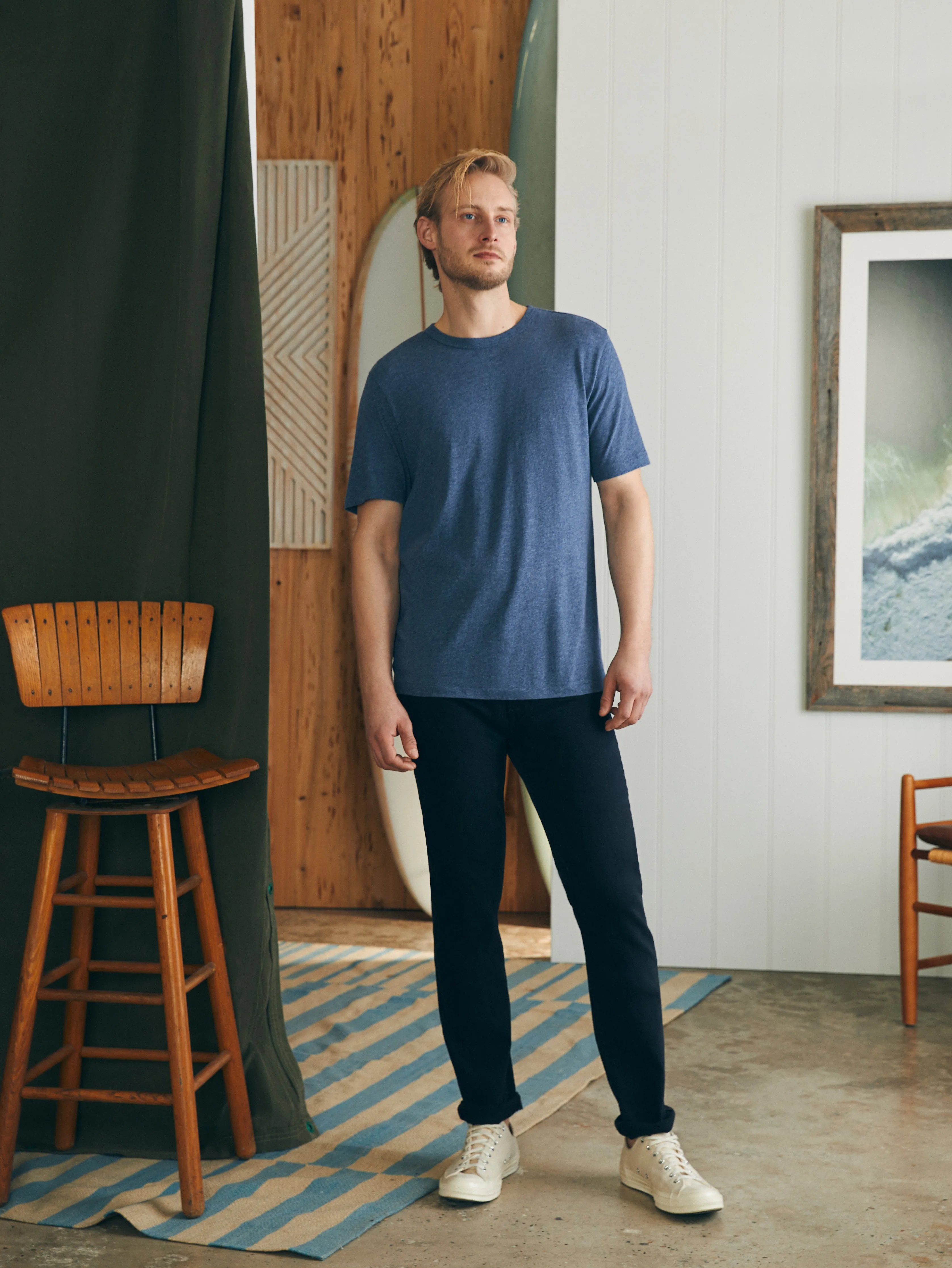 Short-Sleeve Vintage Chambray Tee - Glacial Navy Heather sold by Faherty product image thumbnail 4