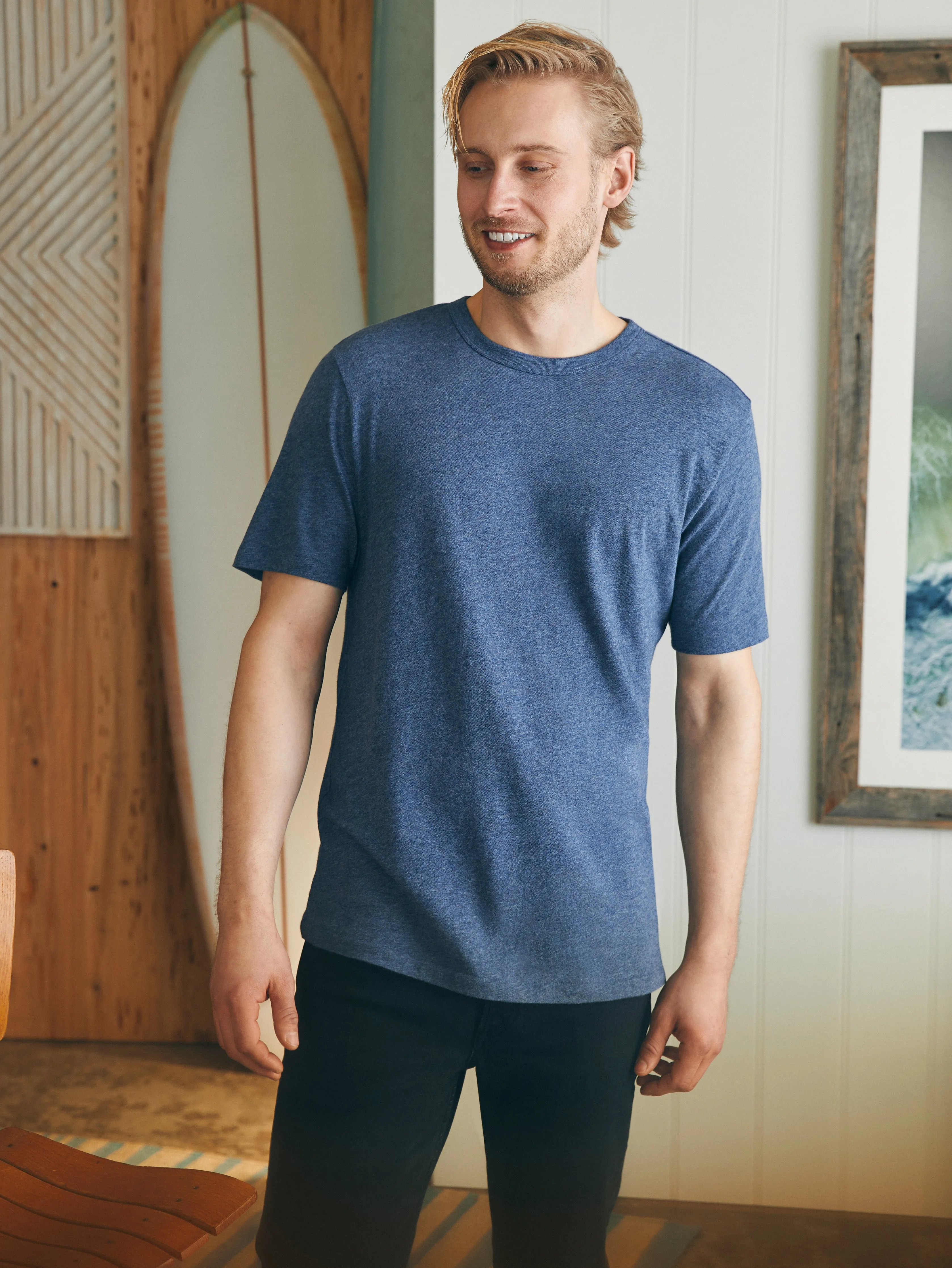 Short-Sleeve Vintage Chambray Tee - Glacial Navy Heather sold by Faherty product image thumbnail 3