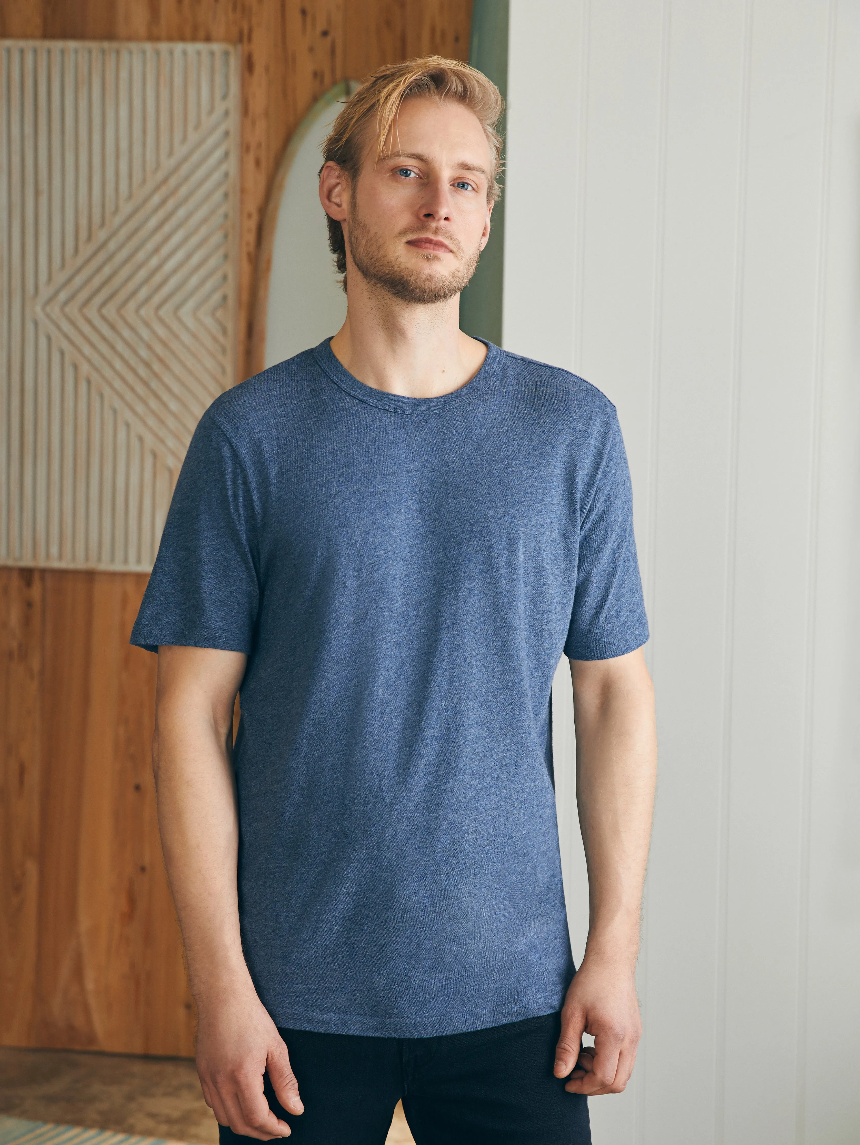 Short-Sleeve Vintage Chambray Tee - Glacial Navy Heather sold by Faherty