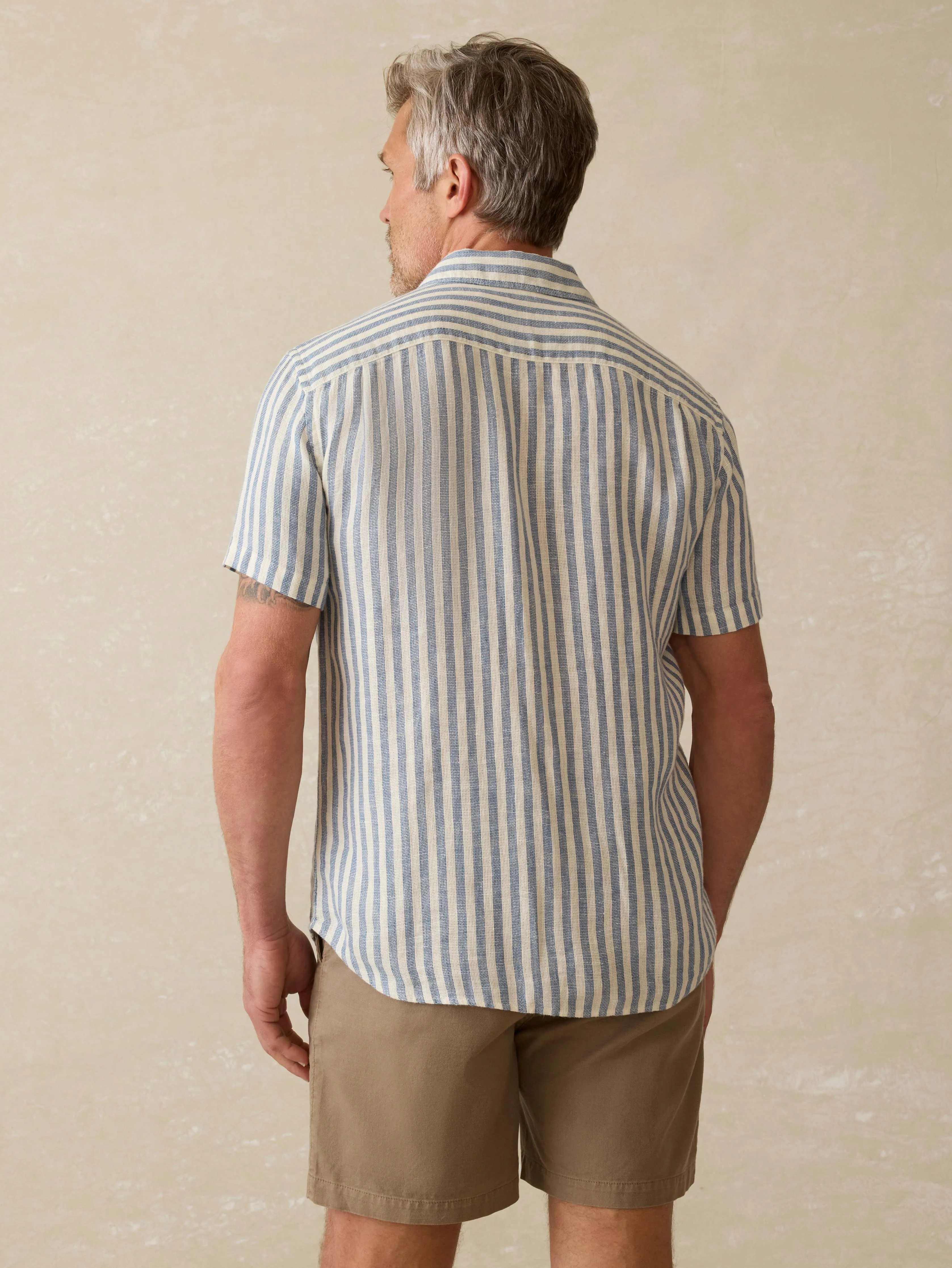 Short-Sleeve Palma Linen Shirt - Horizon Ivory Stripe sold by Faherty product image thumbnail 3