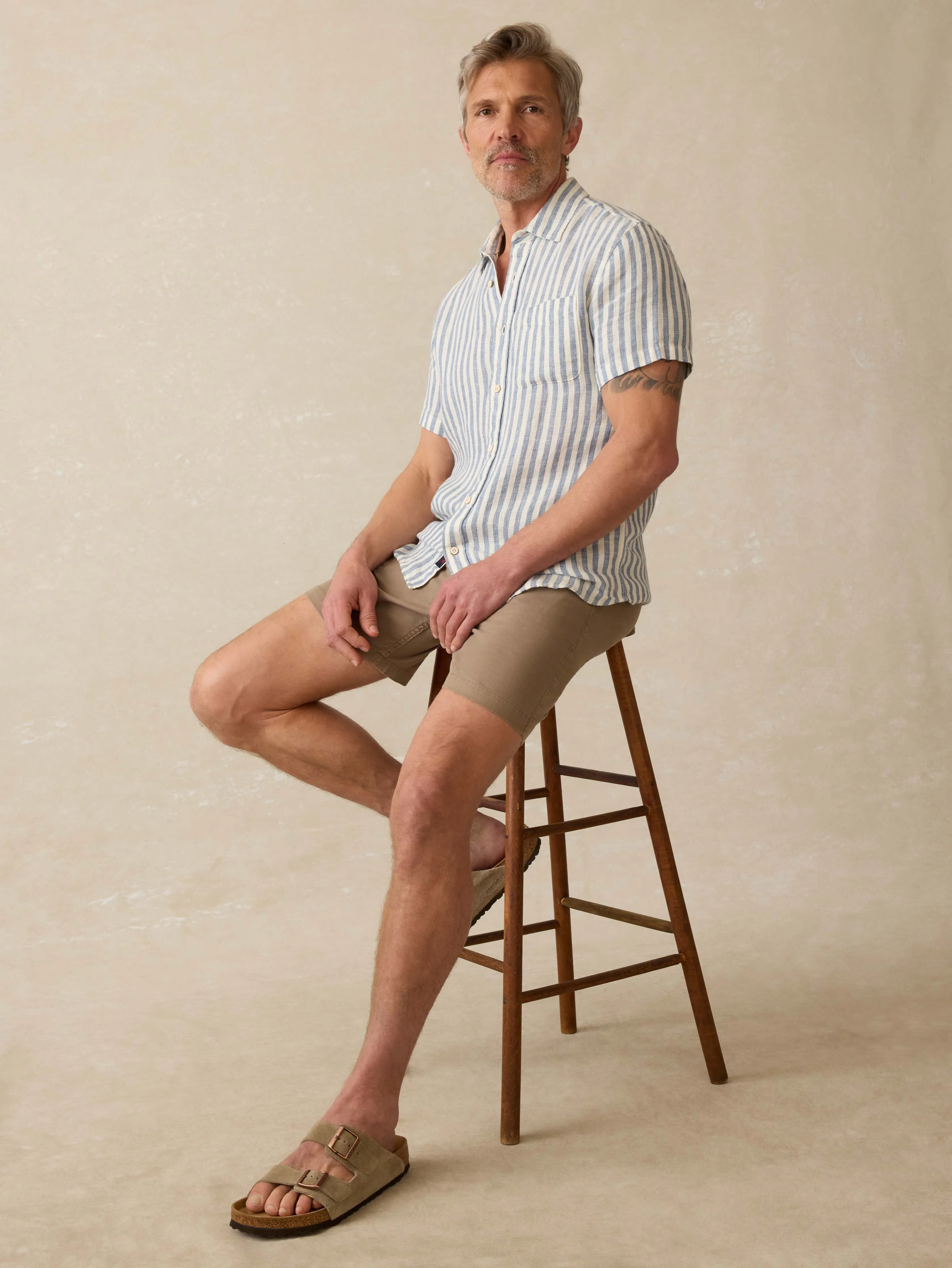 Short-Sleeve Palma Linen Shirt - Horizon Ivory Stripe sold by Faherty product image thumbnail 4