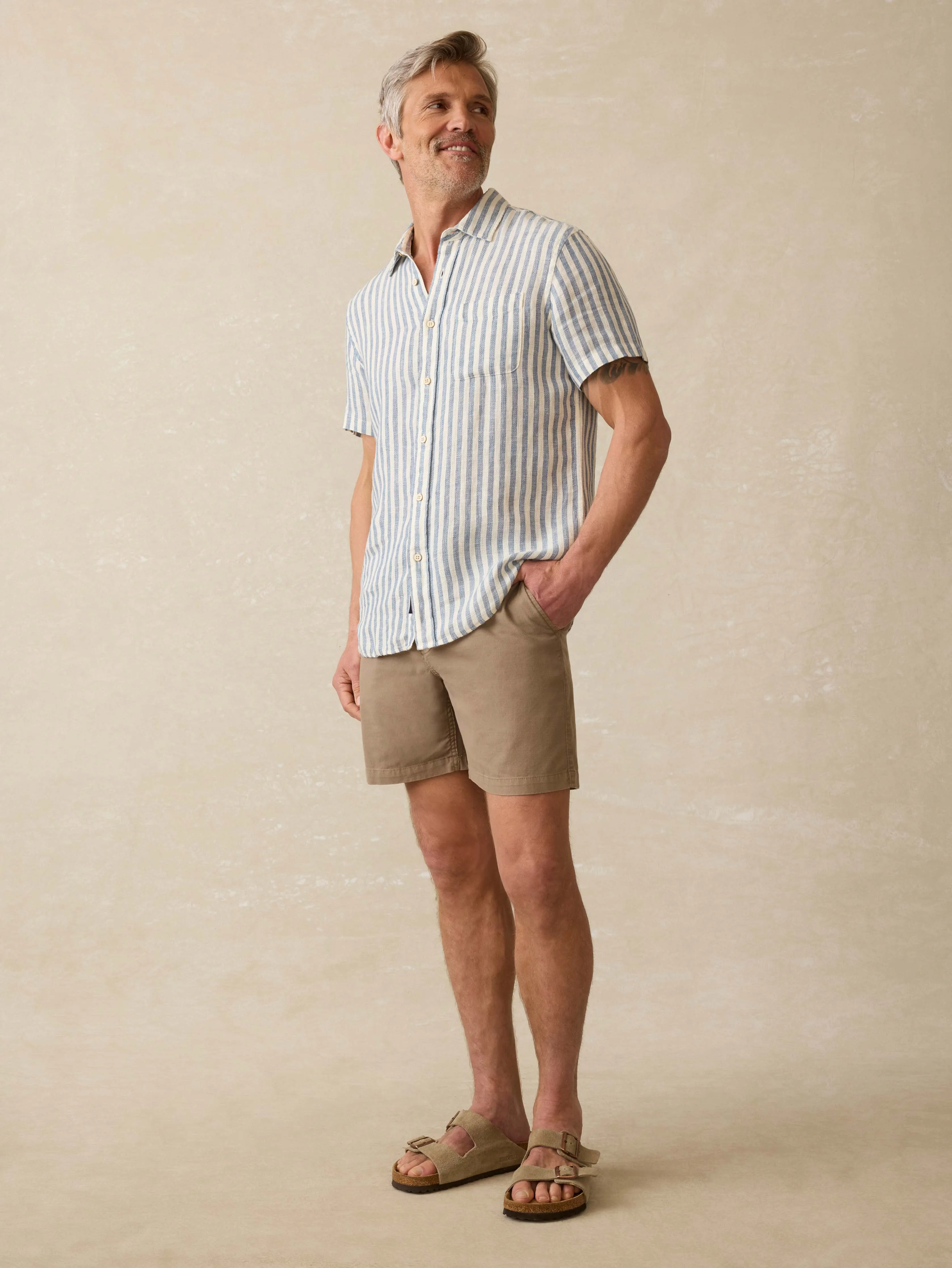 Short-Sleeve Palma Linen Shirt - Horizon Ivory Stripe sold by Faherty product image thumbnail 5