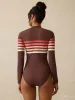 Surfseeker Rash Guard - Cocoa Sunray Stripe sold by Faherty