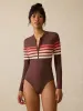 Surfseeker Rash Guard - Cocoa Sunray Stripe sold by Faherty