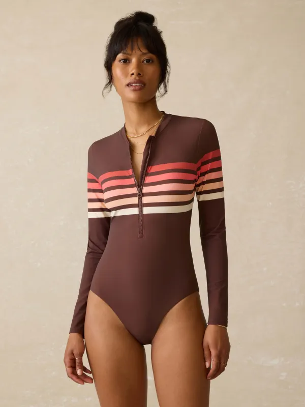 Surfseeker Rash Guard - Cocoa Sunray Stripe sold by Faherty