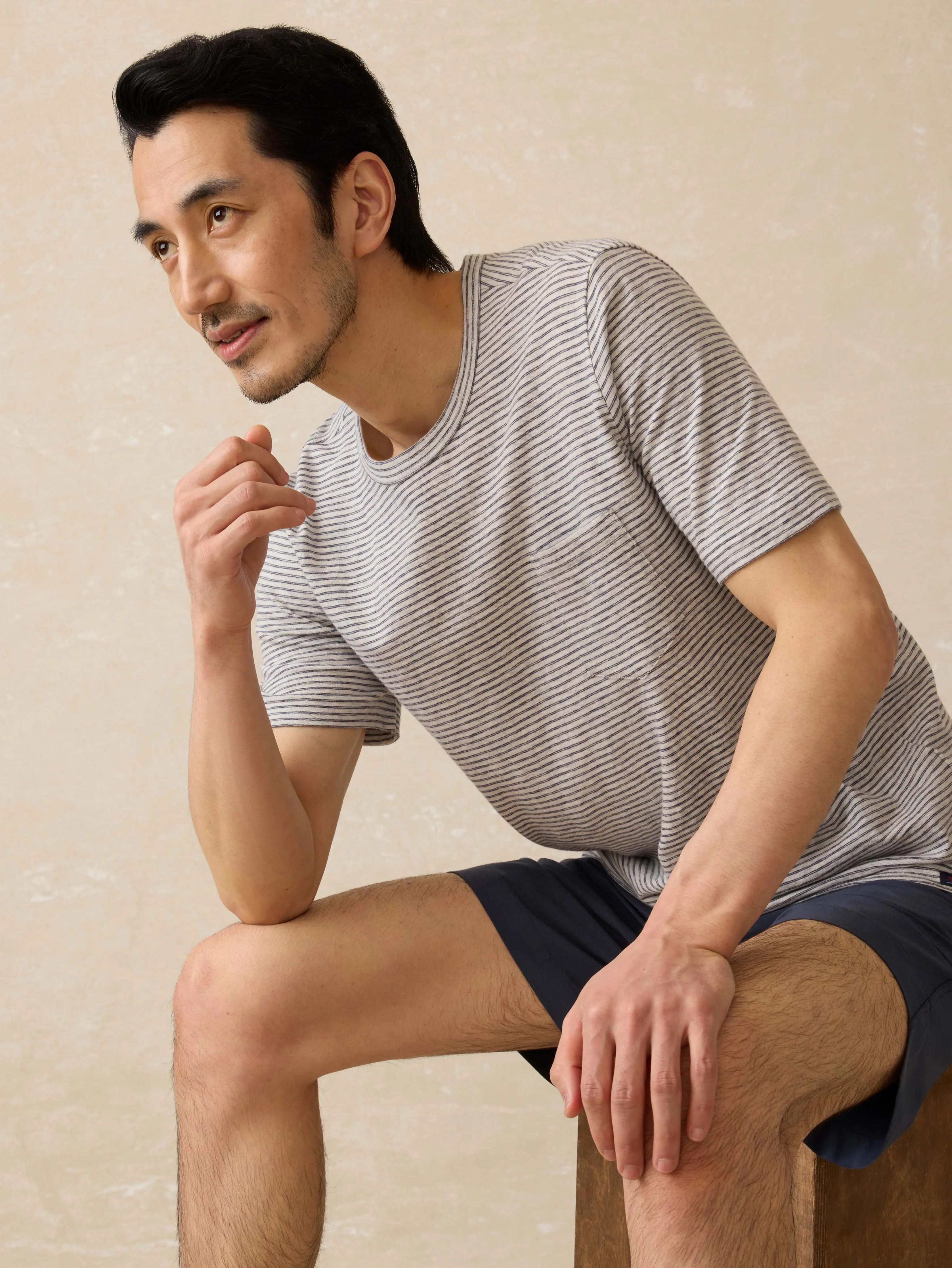 Sunwashed Pocket Tee - Silver Sea Stripe sold by Faherty product image thumbnail 5