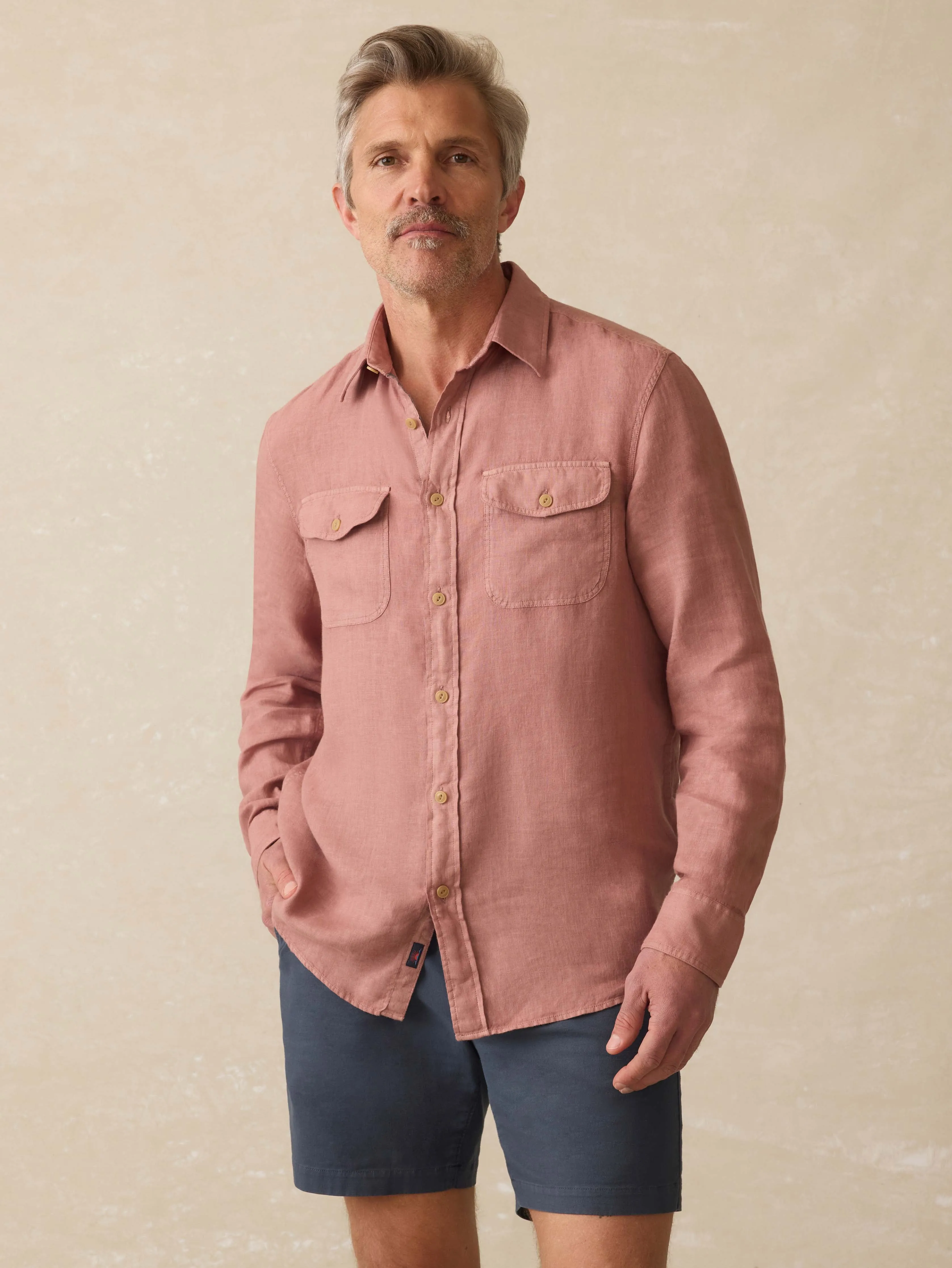 Irish Linen Safari Shirt - Cedar Rose sold by Faherty