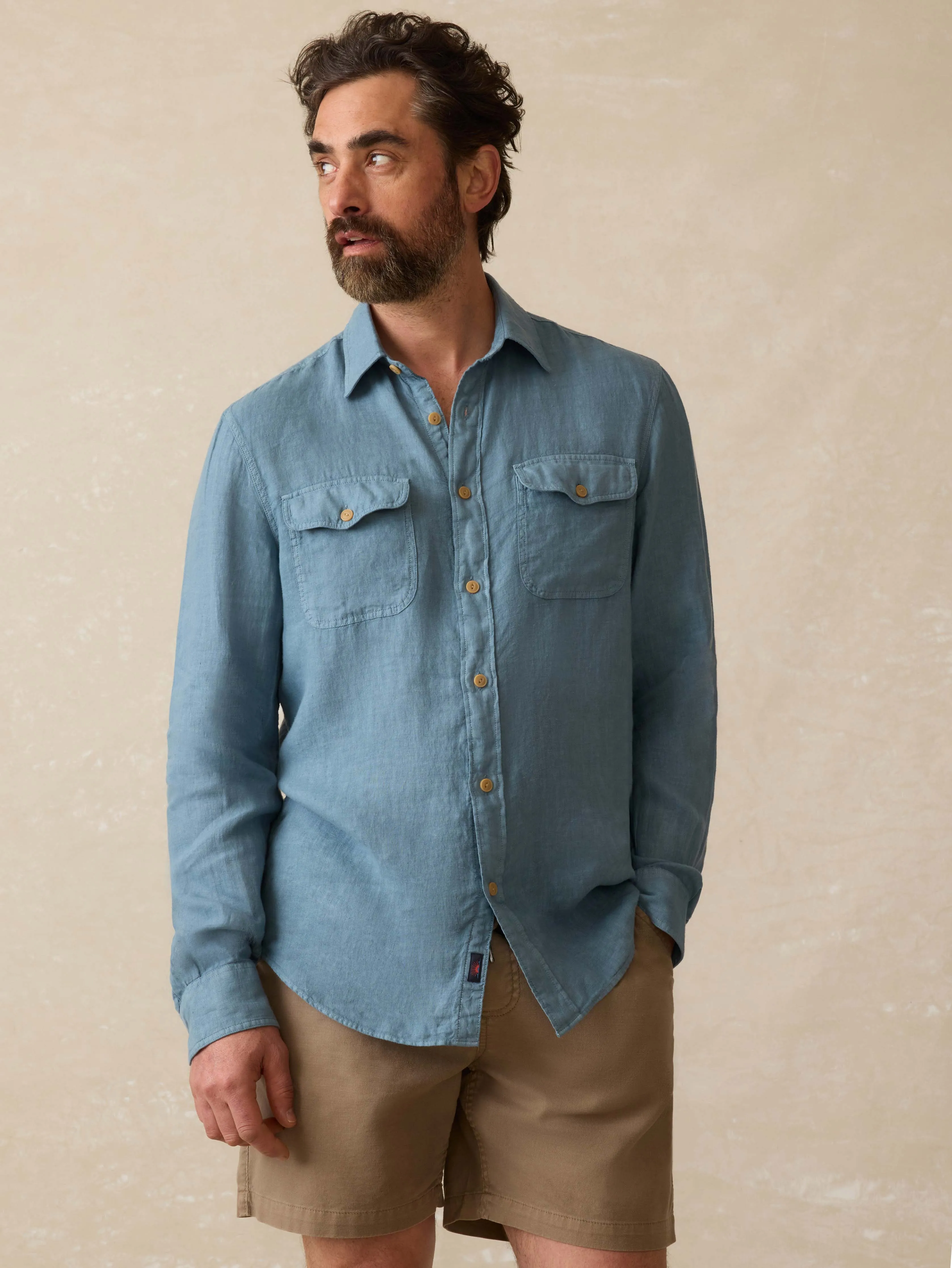 Irish Linen Safari Shirt - Deep Marine sold by Faherty