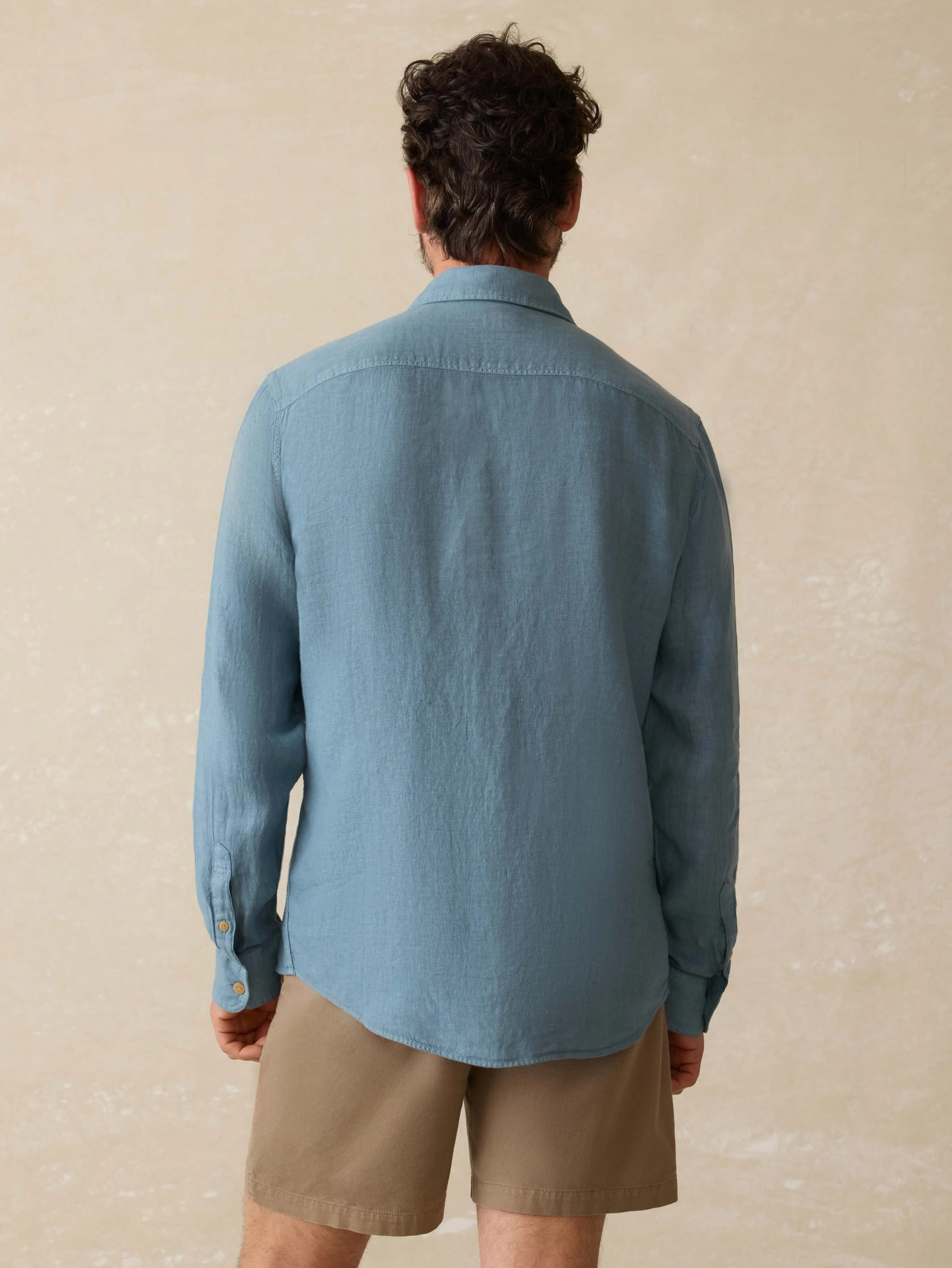 Irish Linen Safari Shirt - Deep Marine sold by Faherty product image thumbnail 4