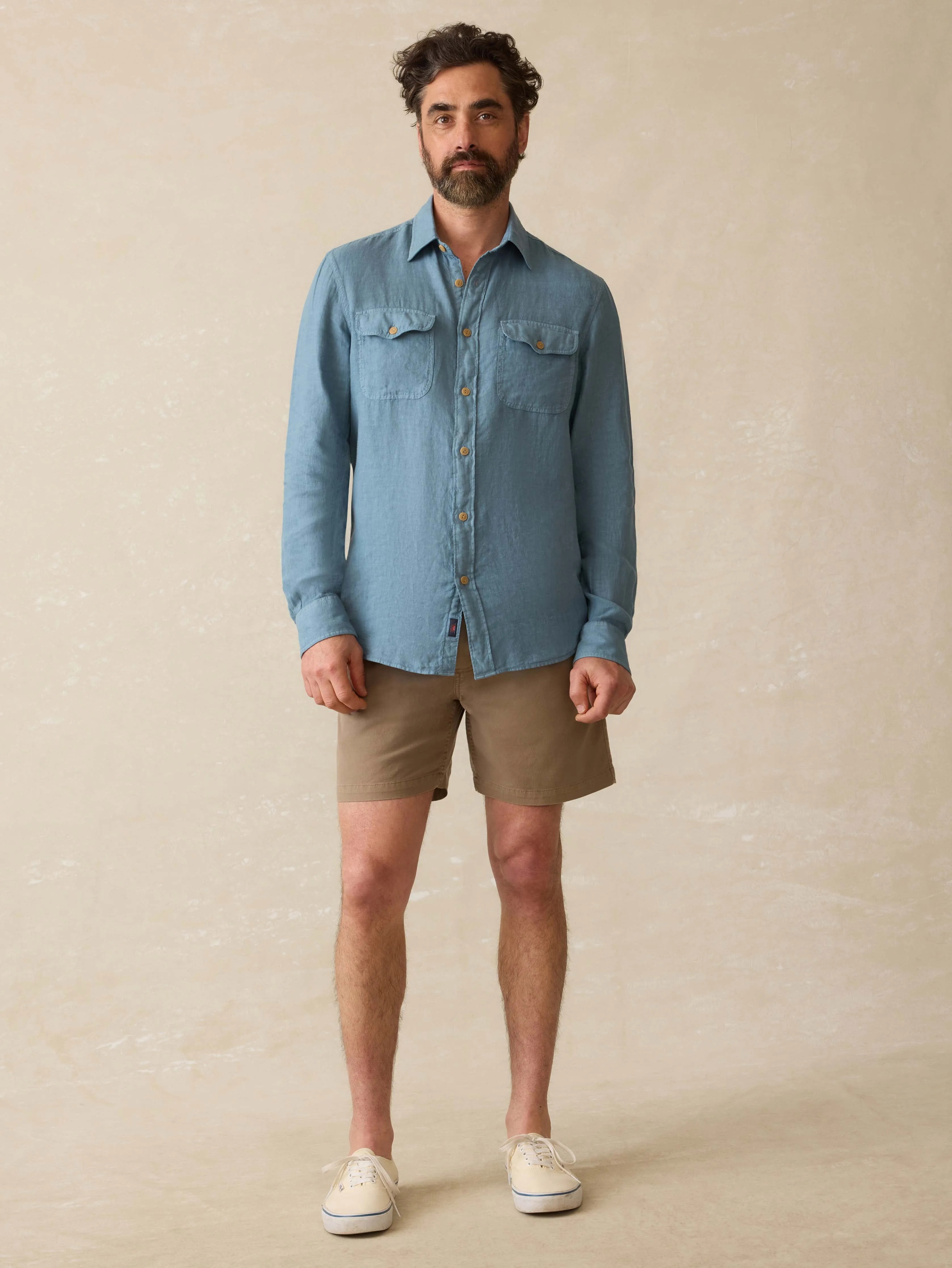 Irish Linen Safari Shirt - Deep Marine sold by Faherty product image thumbnail 3