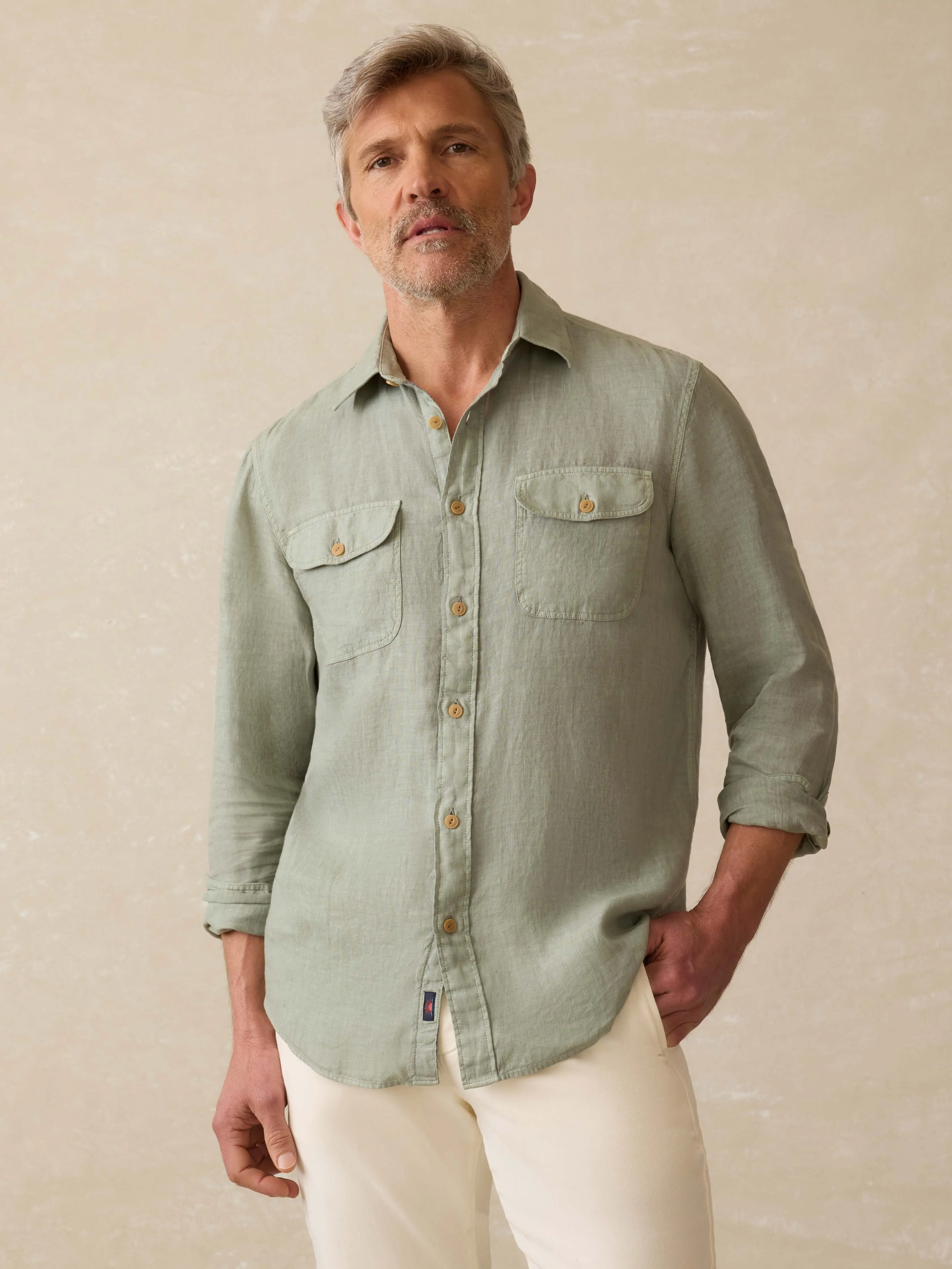 Irish Linen Safari Shirt - Sage Creek sold by Faherty