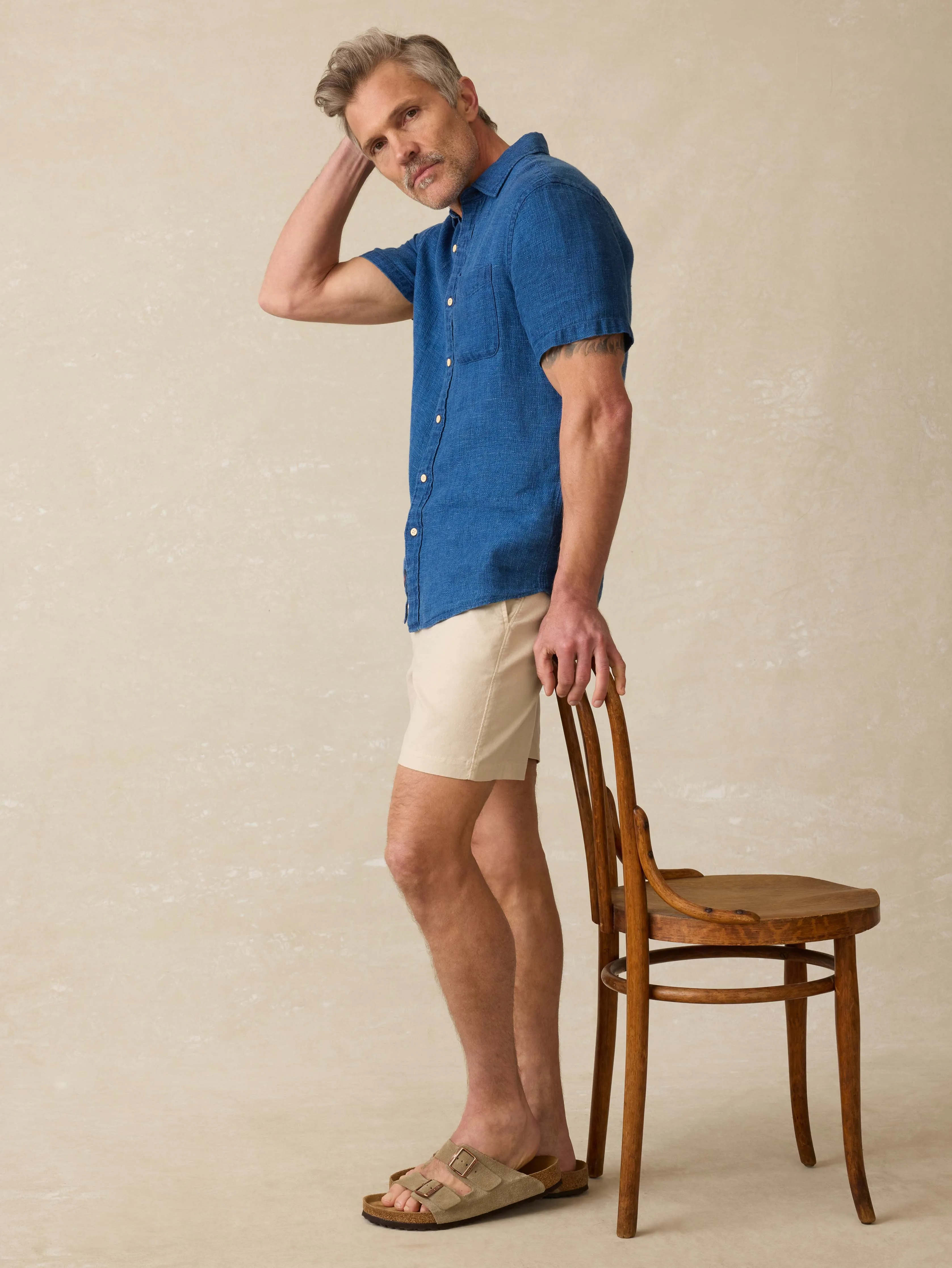 Short-Sleeve Palma Linen Shirt - Indigo Basketweave sold by Faherty product image thumbnail 5