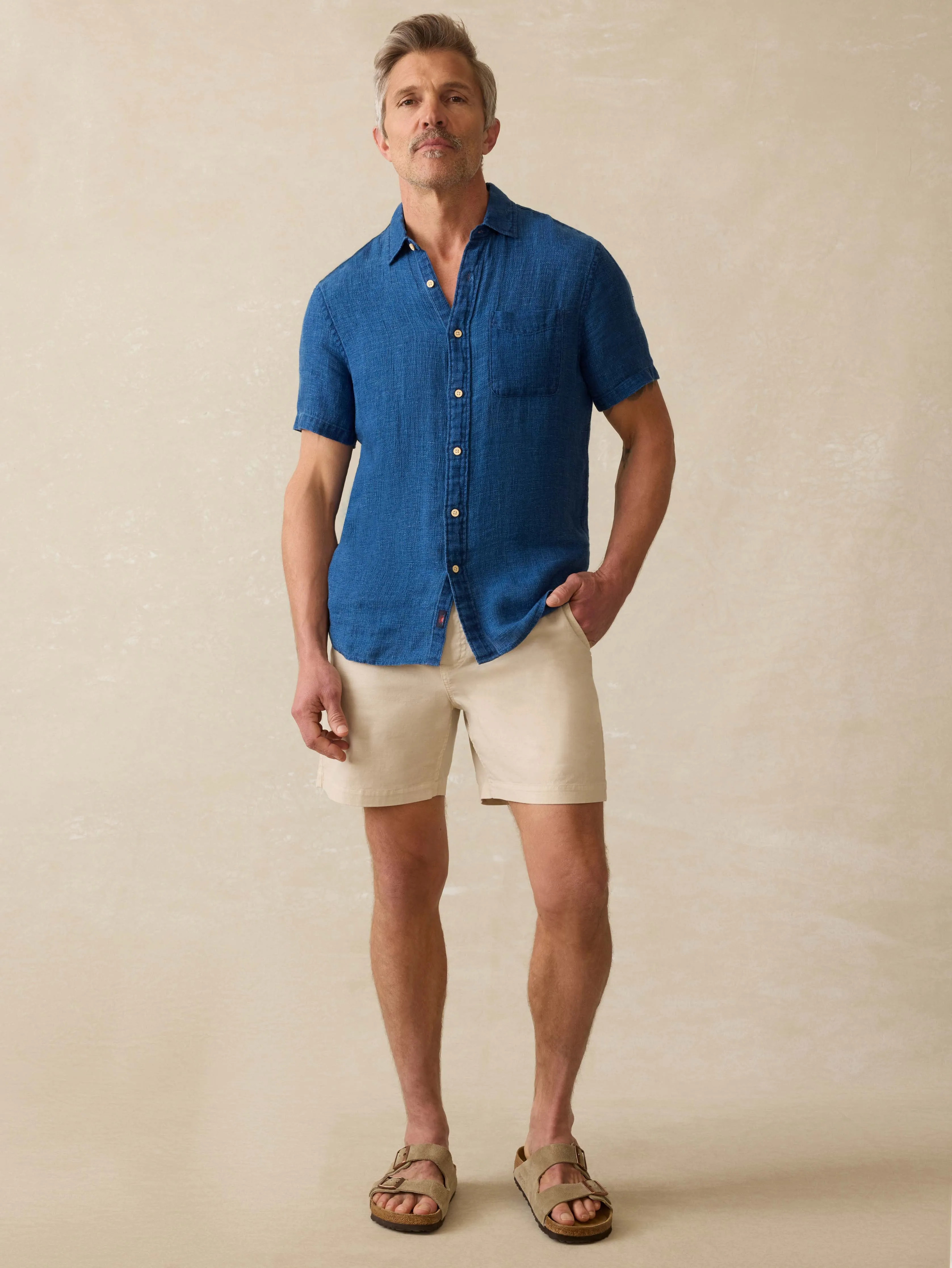 Short-Sleeve Palma Linen Shirt - Indigo Basketweave sold by Faherty product image thumbnail 3