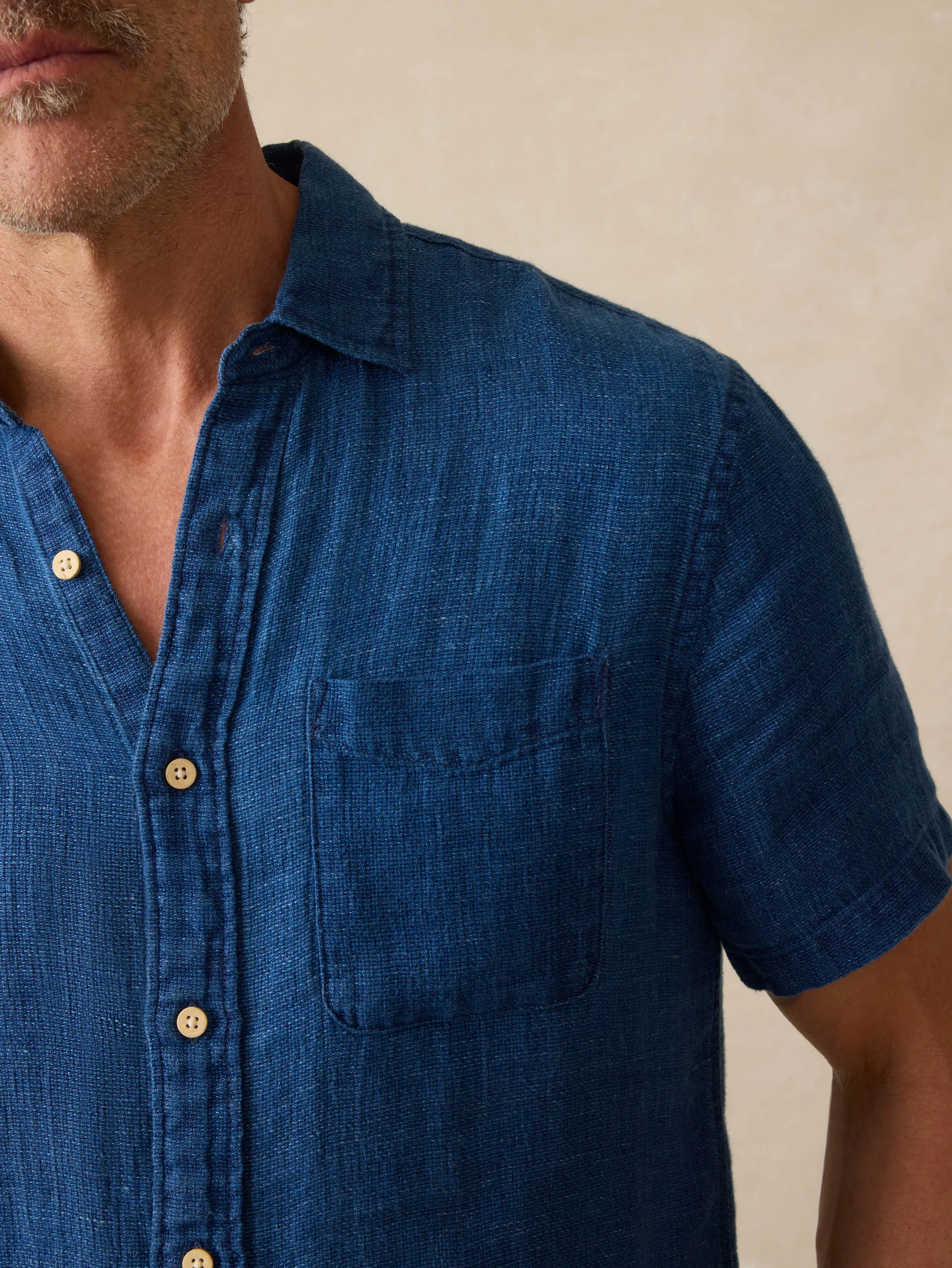 Short-Sleeve Palma Linen Shirt - Indigo Basketweave sold by Faherty product image thumbnail 2