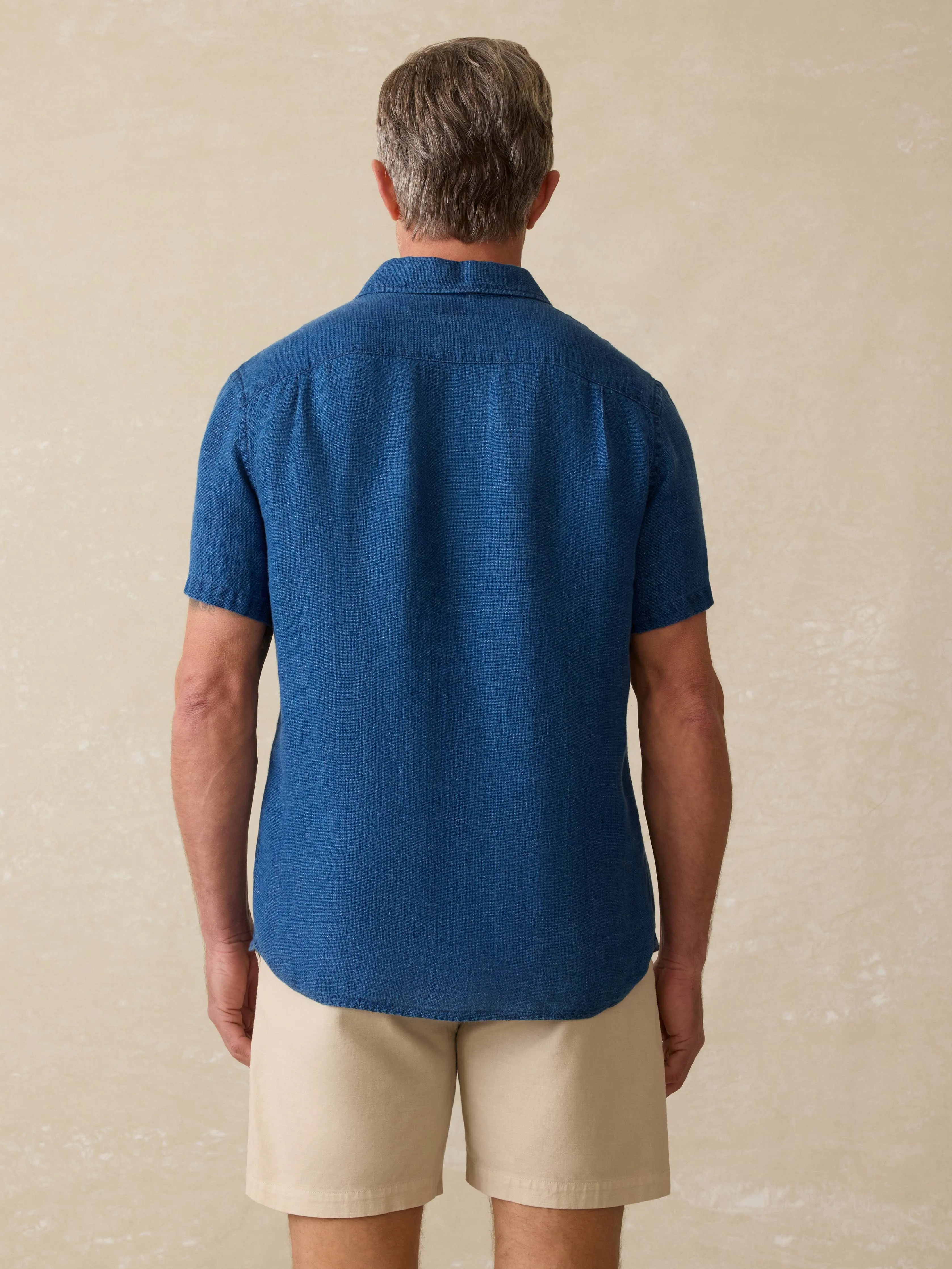 Short-Sleeve Palma Linen Shirt - Indigo Basketweave sold by Faherty product image thumbnail 4