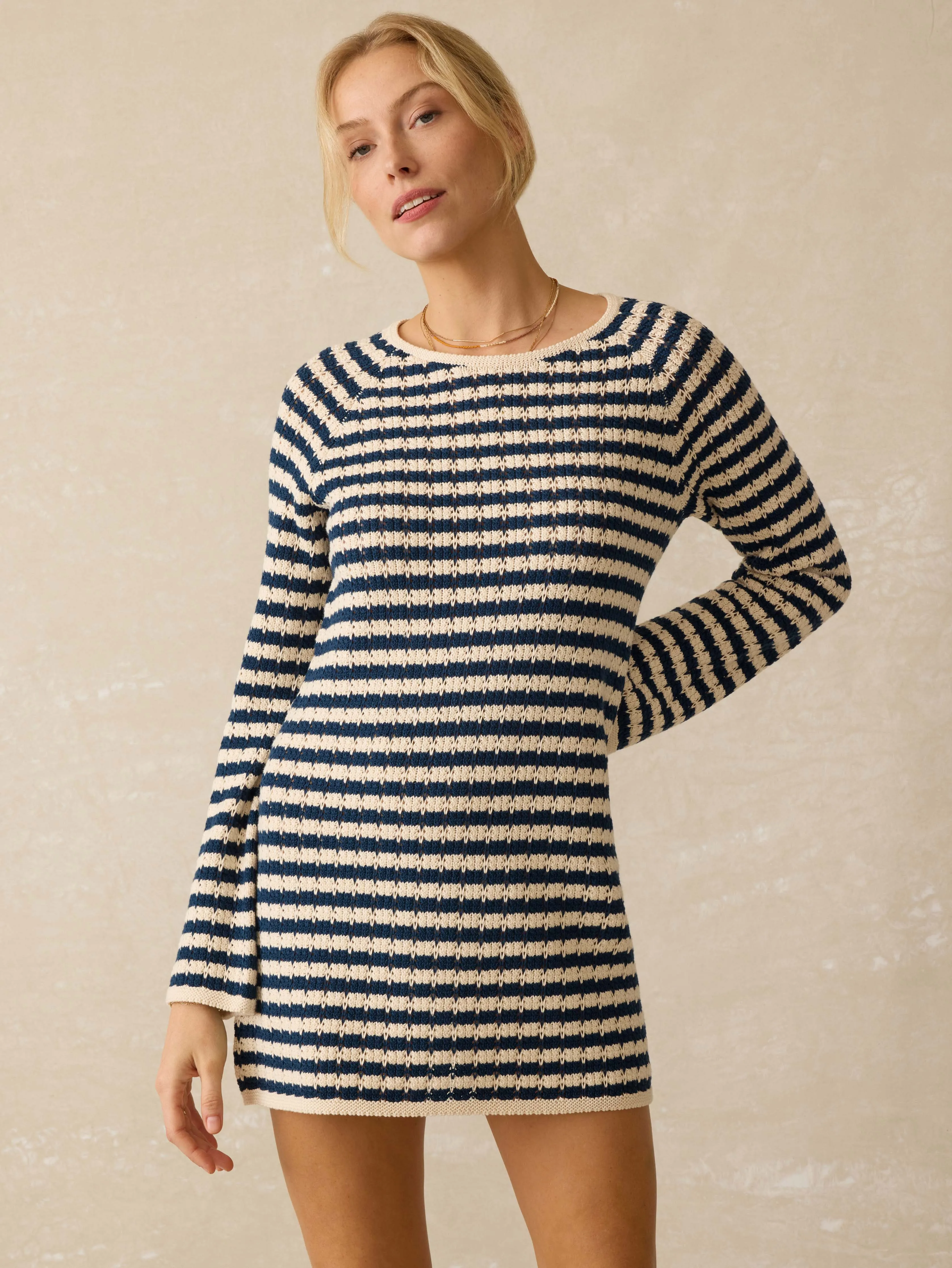 Seacoast Crochet Long-Sleeve Dress - Nice Navy sold by Faherty
